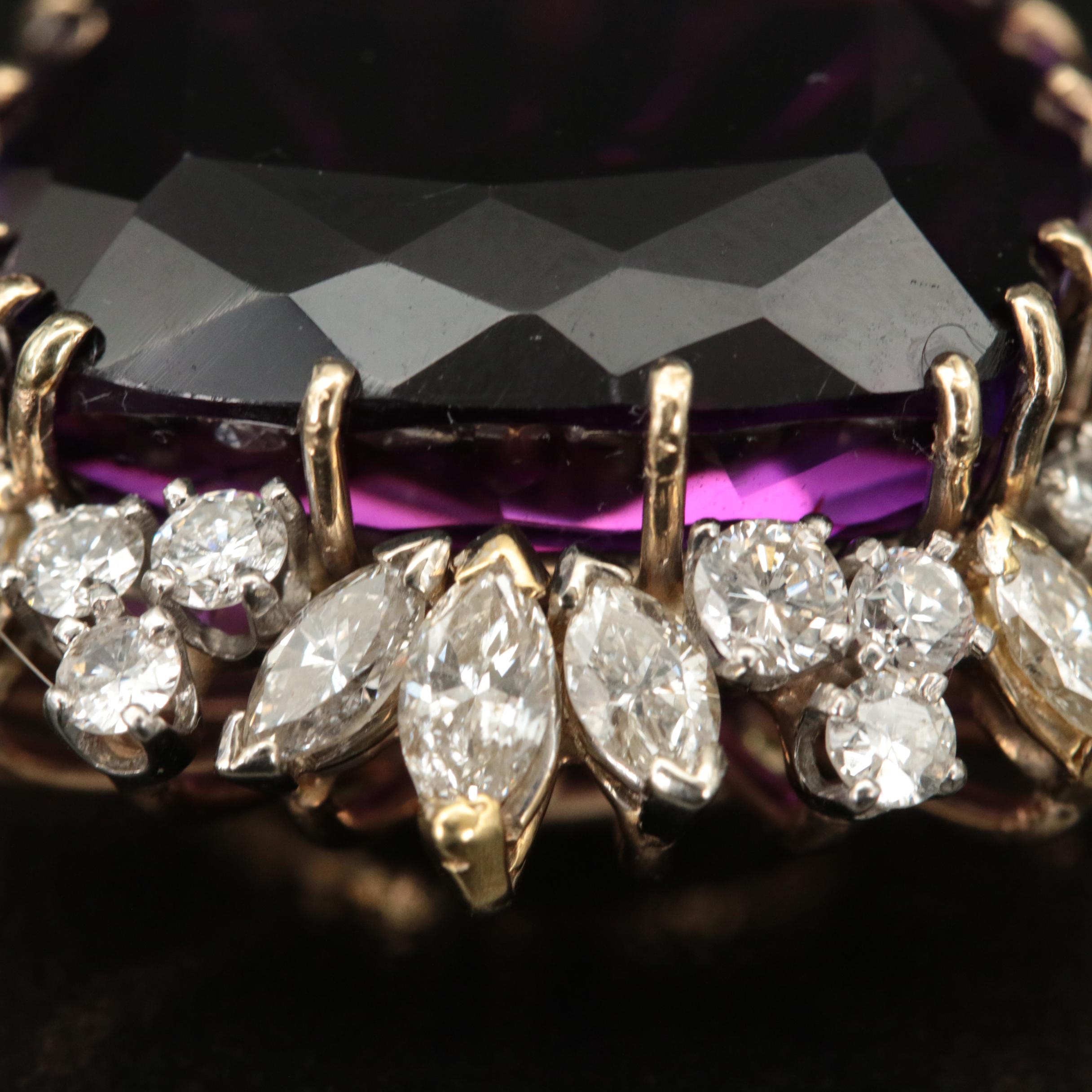 1960s 14K 37.42 CT Amethyst and 3.54 CTW Diamond Pendant