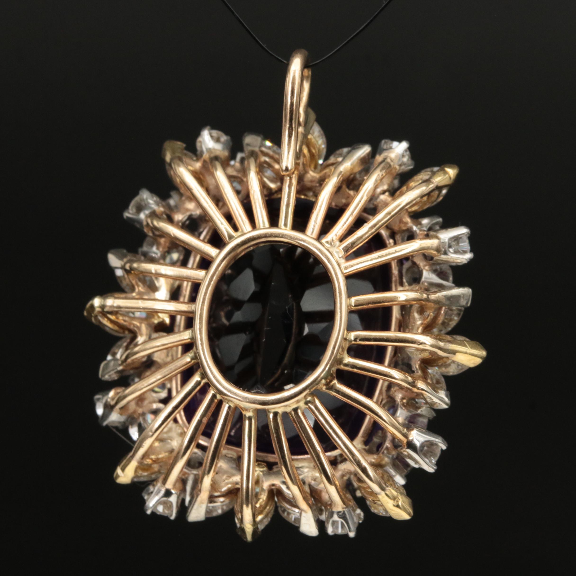 1960s 14K 37.42 CT Amethyst and 3.54 CTW Diamond Pendant