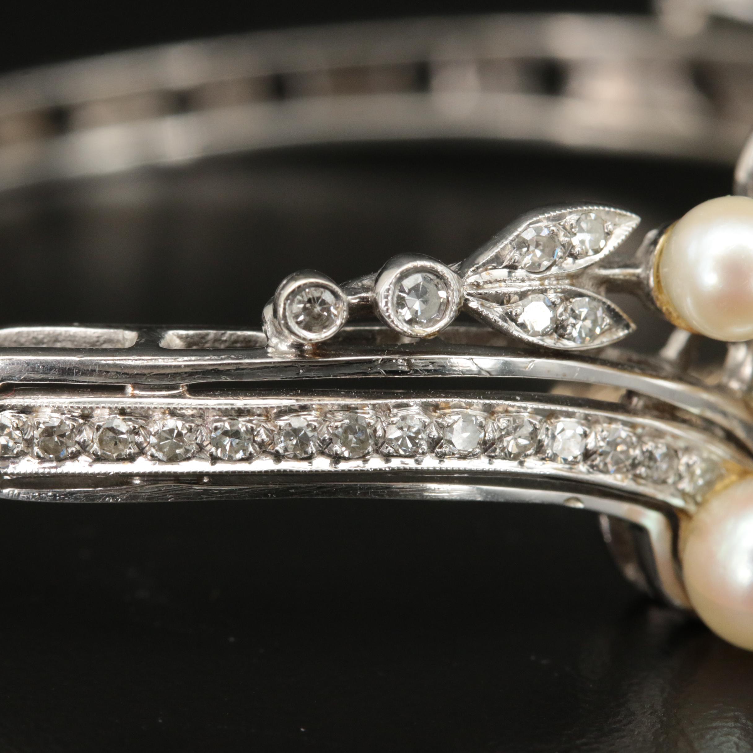 1950s 14K Pearl and Diamond Hinged Bracelet