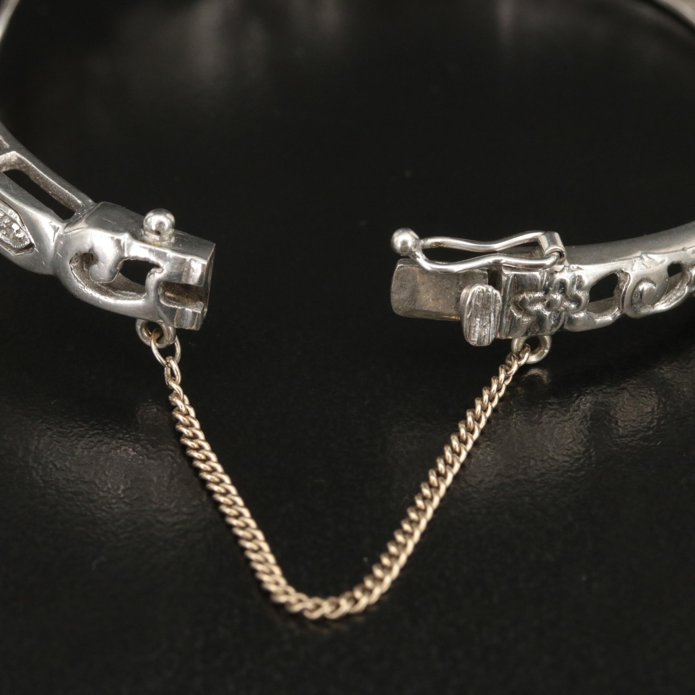 1950s 14K Pearl and Diamond Hinged Bracelet