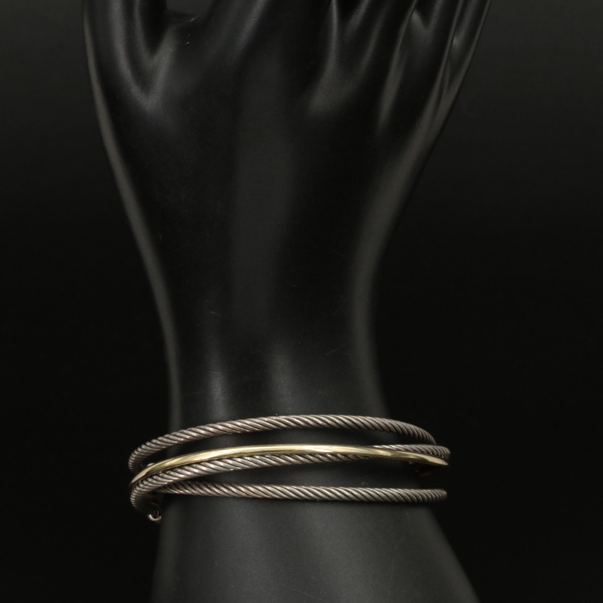 David Yurman Cable Sterling Crossover Cuff with 18K Accent