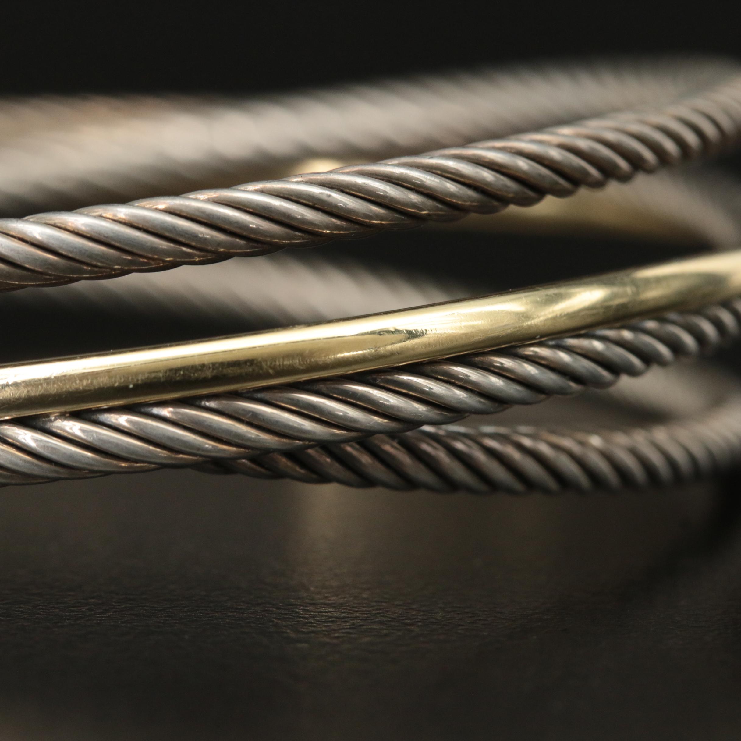 David Yurman Cable Sterling Crossover Cuff with 18K Accent