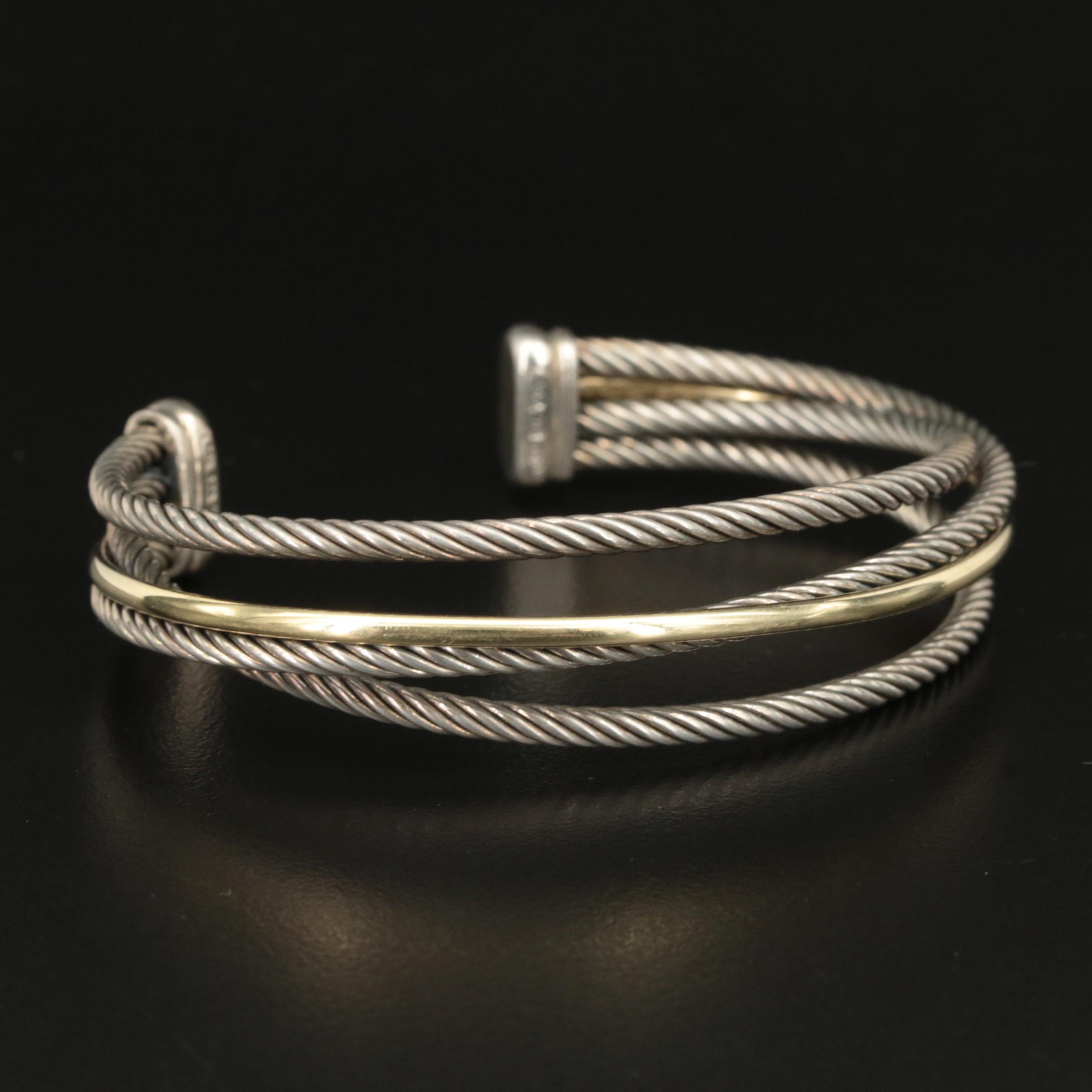 David Yurman Cable Sterling Crossover Cuff with 18K Accent