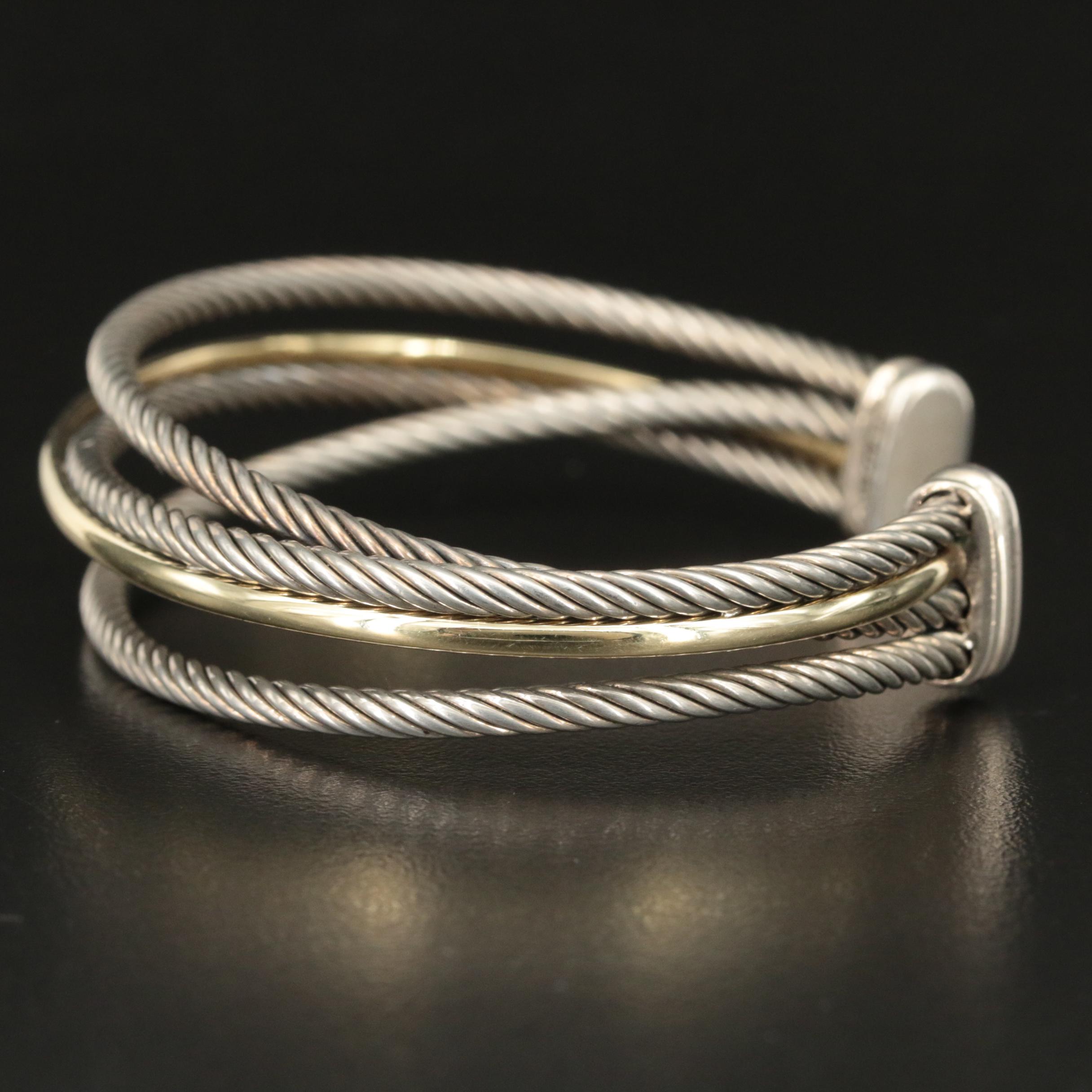 David Yurman Cable Sterling Crossover Cuff with 18K Accent
