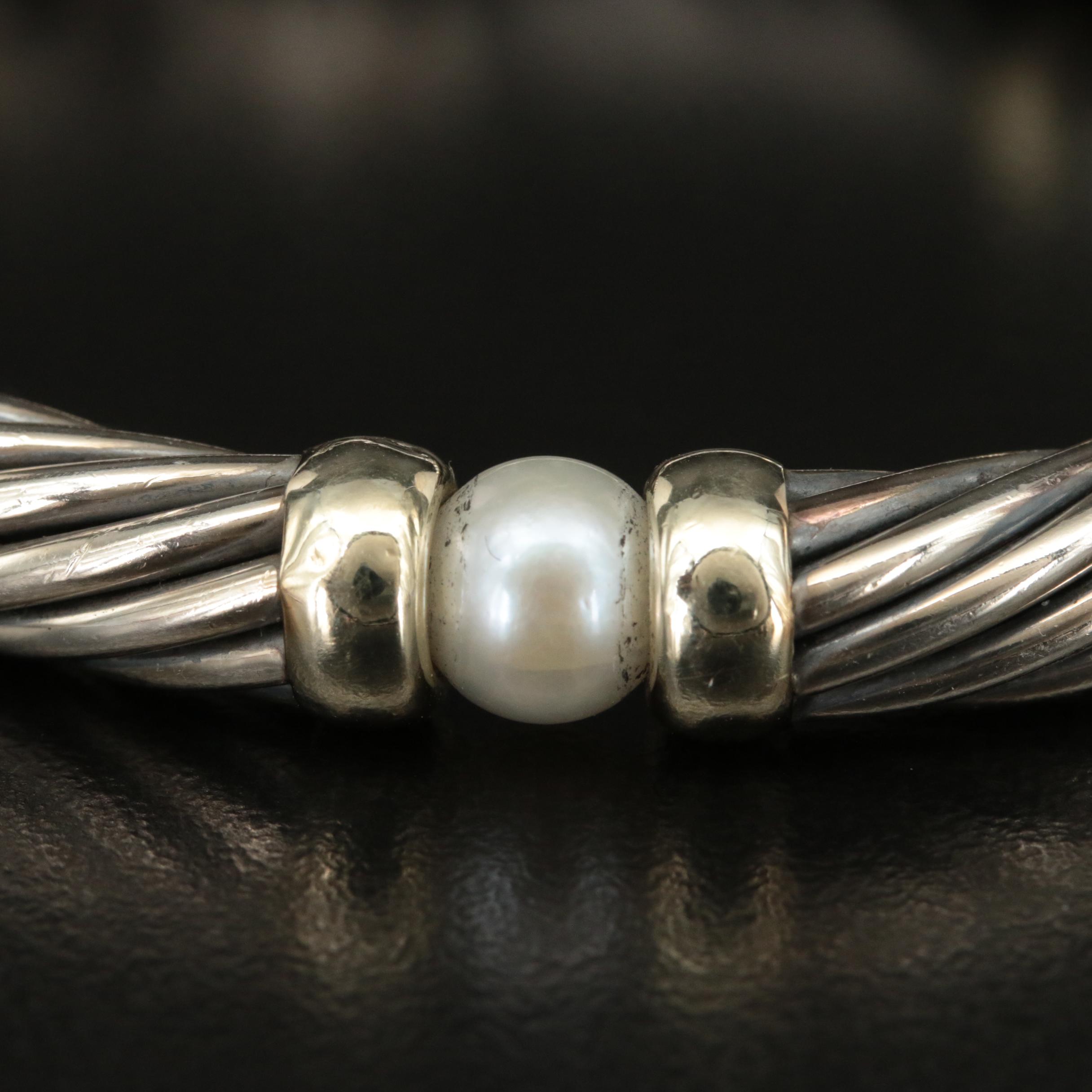 David Yurman "Hampton" Sterling Pearl Cable Station Bracelet