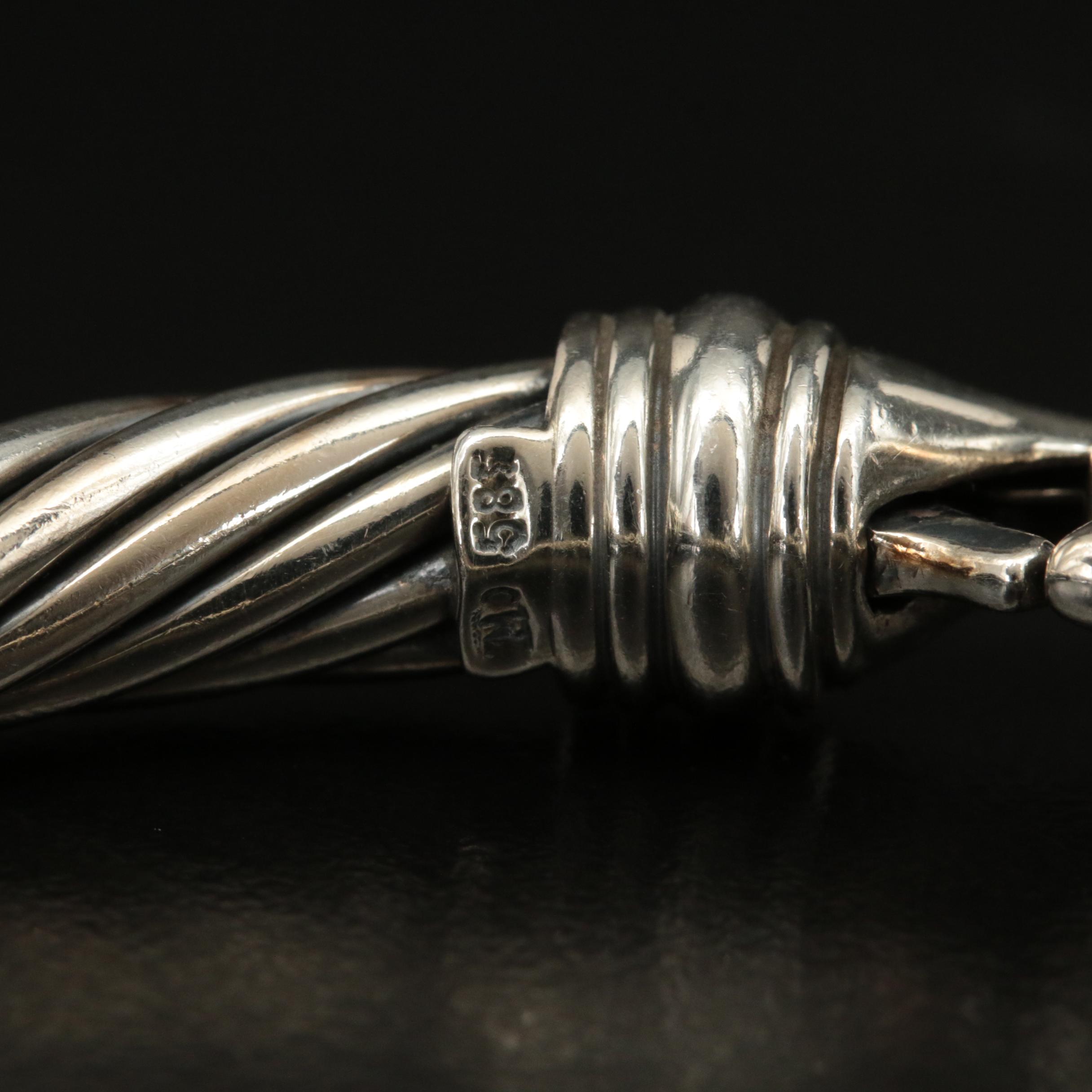 David Yurman "Hampton" Sterling Pearl Cable Station Bracelet