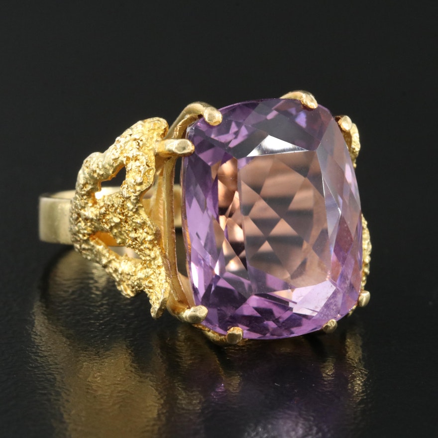 Vintage Signed 18K 14.48 CT Amethyst Solitaire Ring