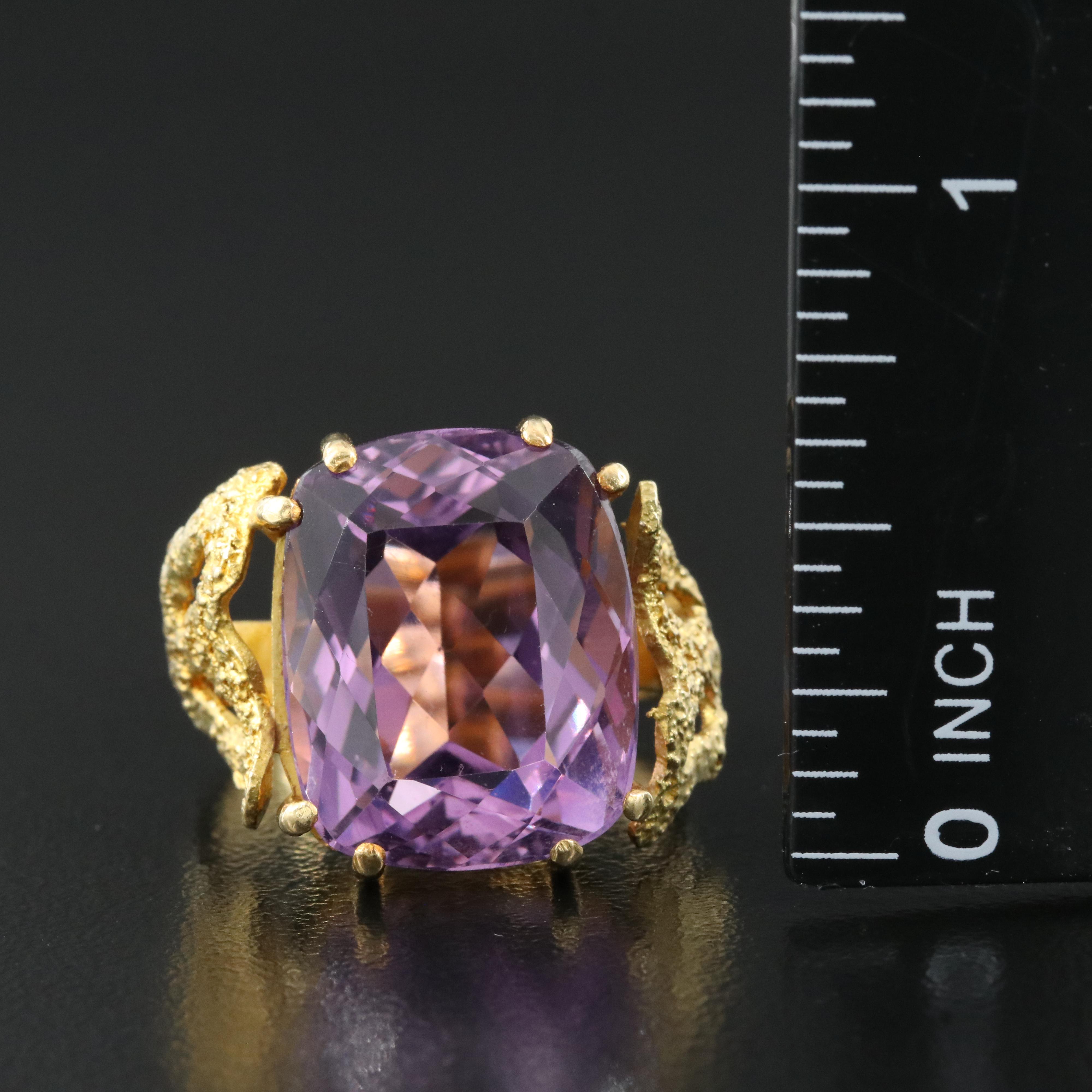 Vintage Signed 18K 14.48 CT Amethyst Solitaire Ring