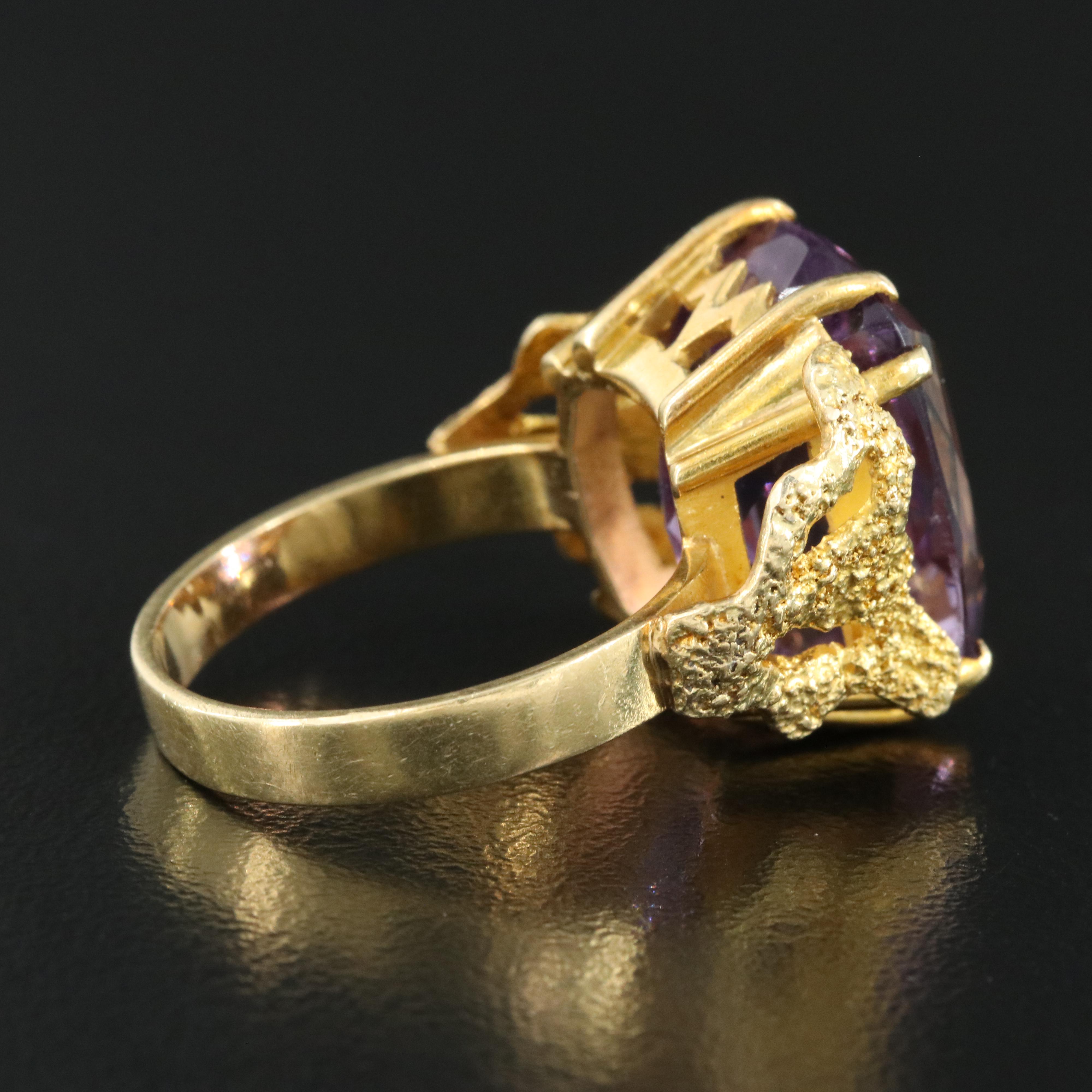 Vintage Signed 18K 14.48 CT Amethyst Solitaire Ring