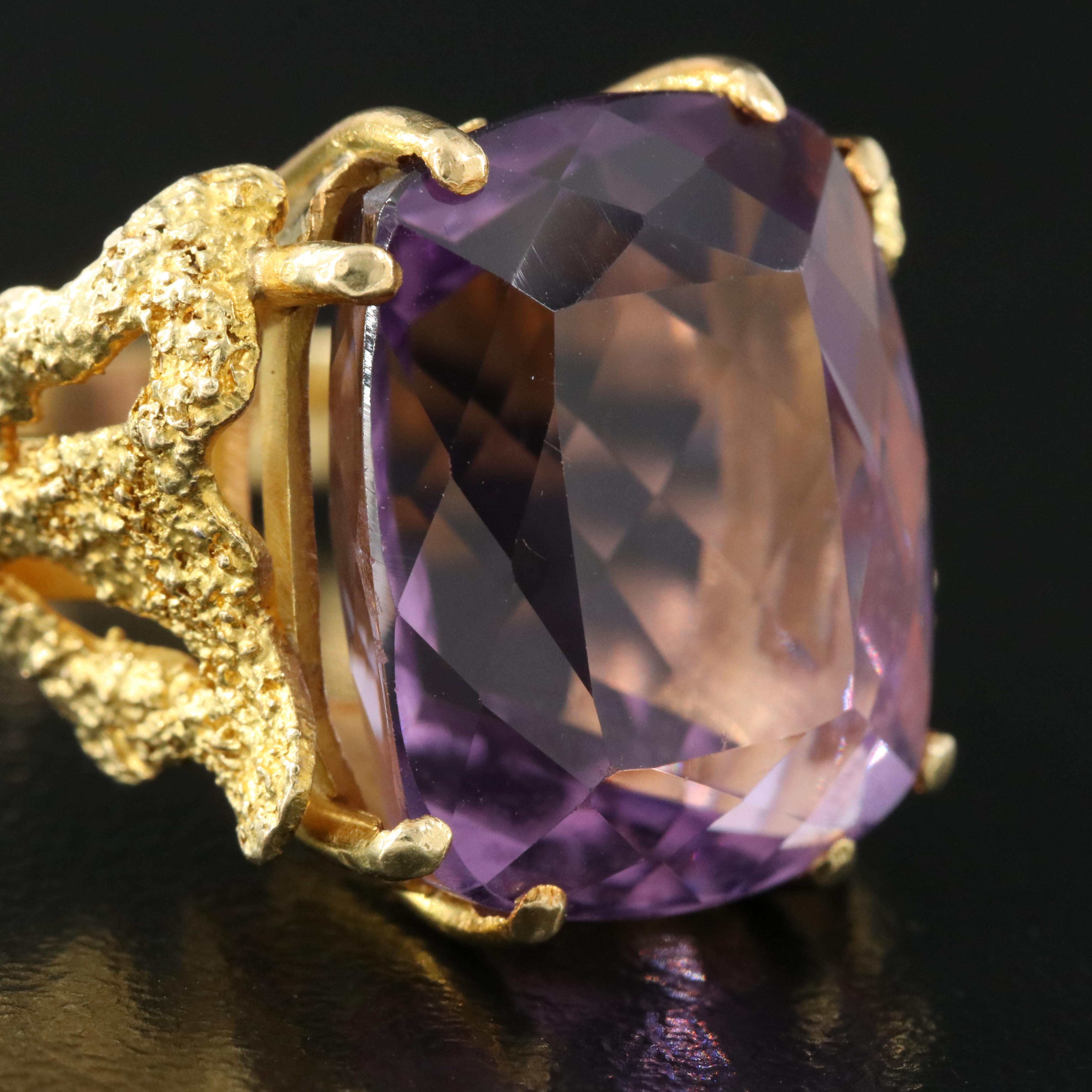 Vintage Signed 18K 14.48 CT Amethyst Solitaire Ring