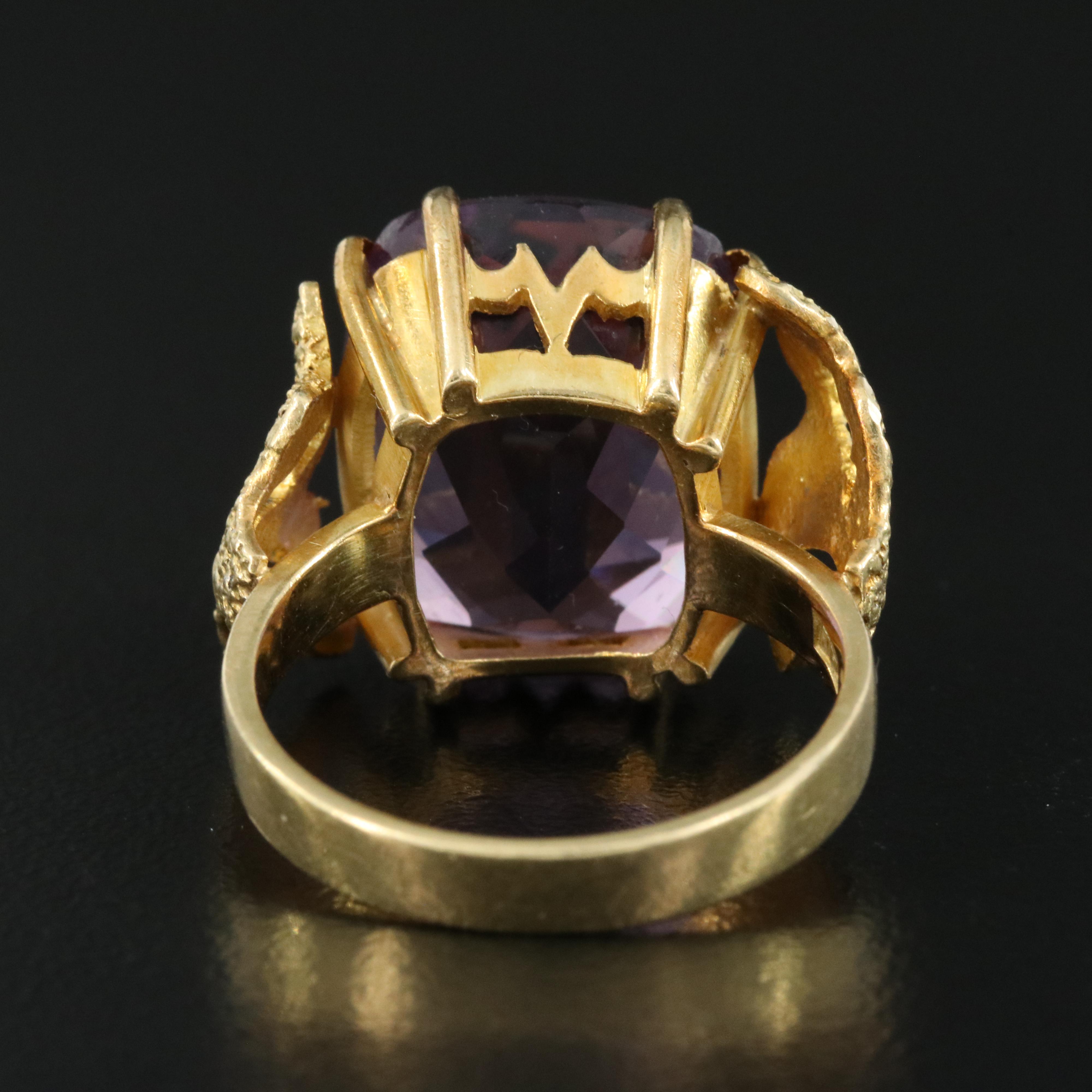 Vintage Signed 18K 14.48 CT Amethyst Solitaire Ring