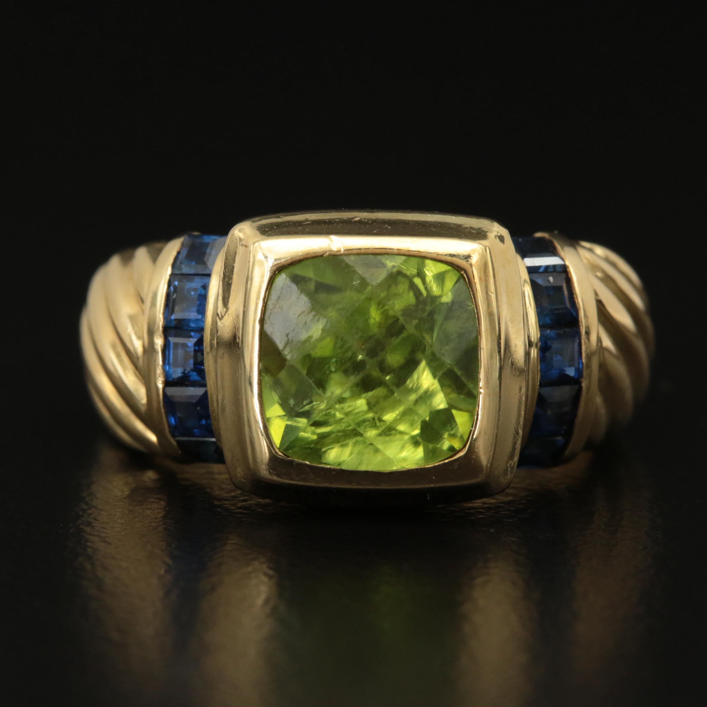 David Yurman "Noblesse"18K Peridot and Sapphire Ring