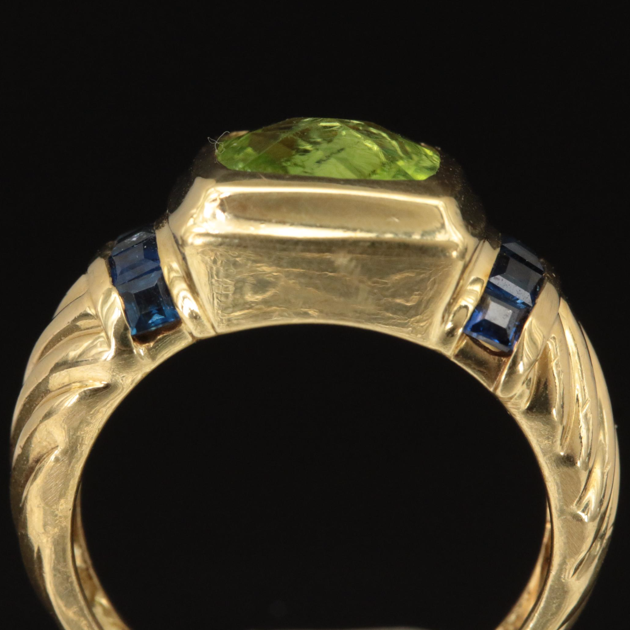 David Yurman "Noblesse"18K Peridot and Sapphire Ring