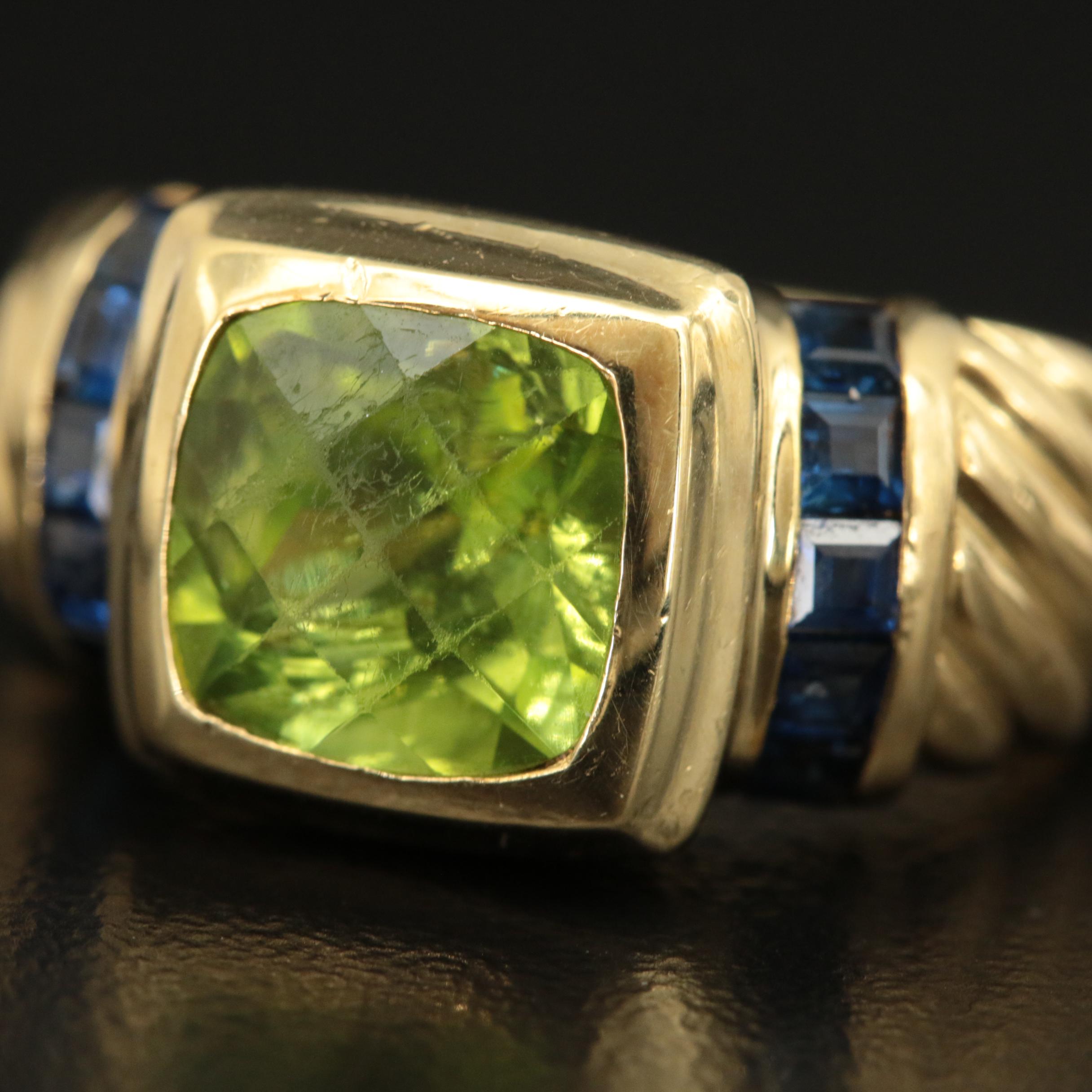 David Yurman "Noblesse"18K Peridot and Sapphire Ring