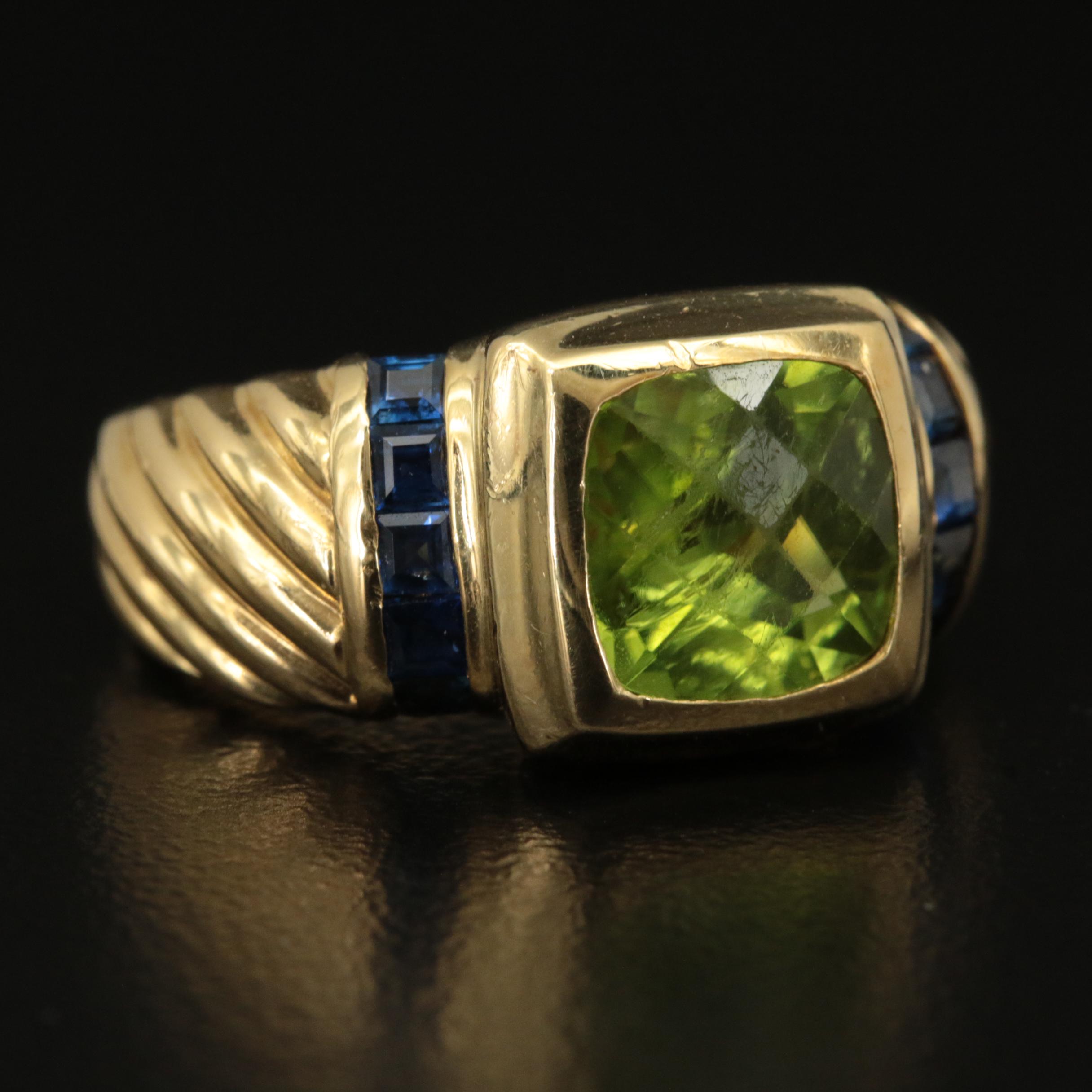 David Yurman "Noblesse"18K Peridot and Sapphire Ring