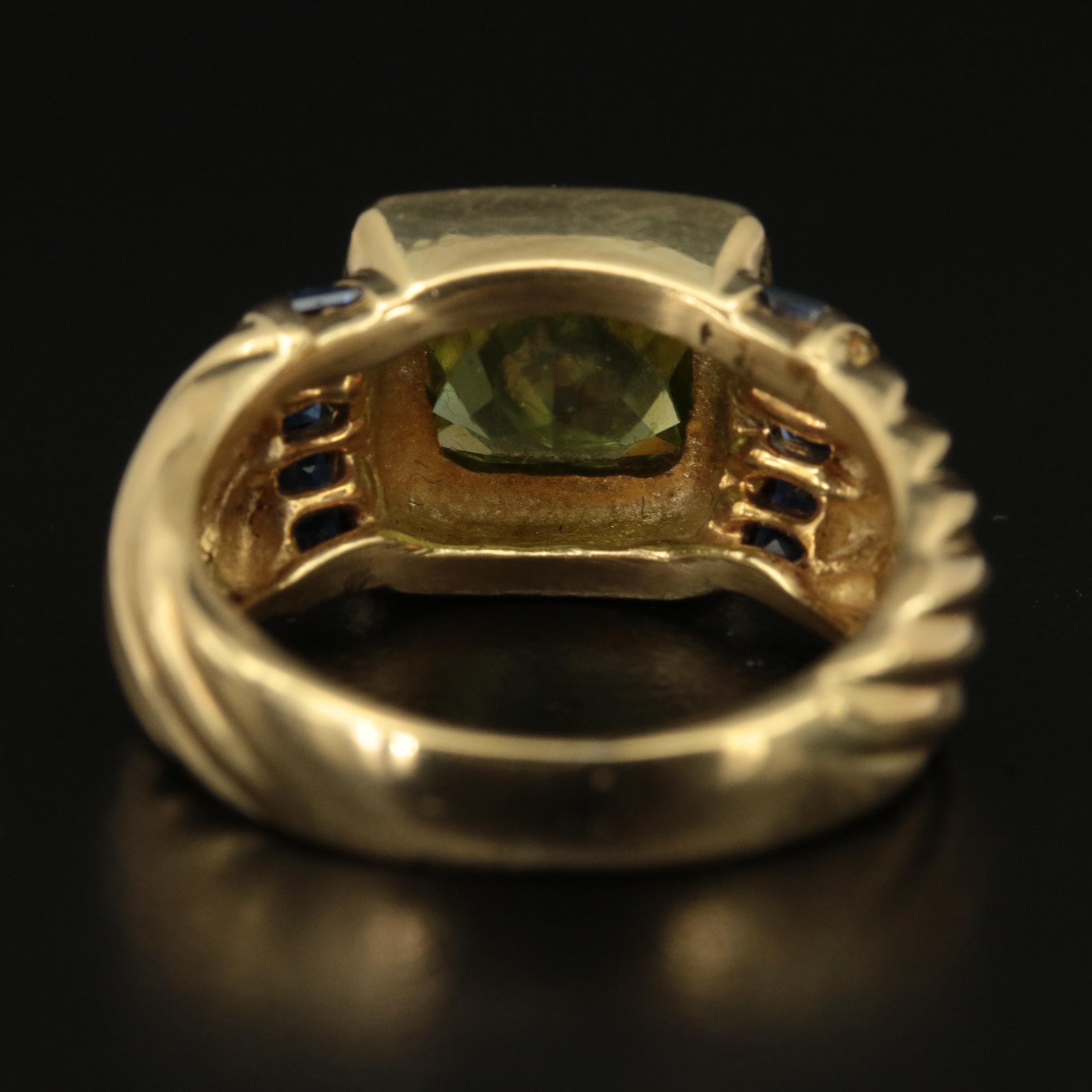 David Yurman "Noblesse"18K Peridot and Sapphire Ring