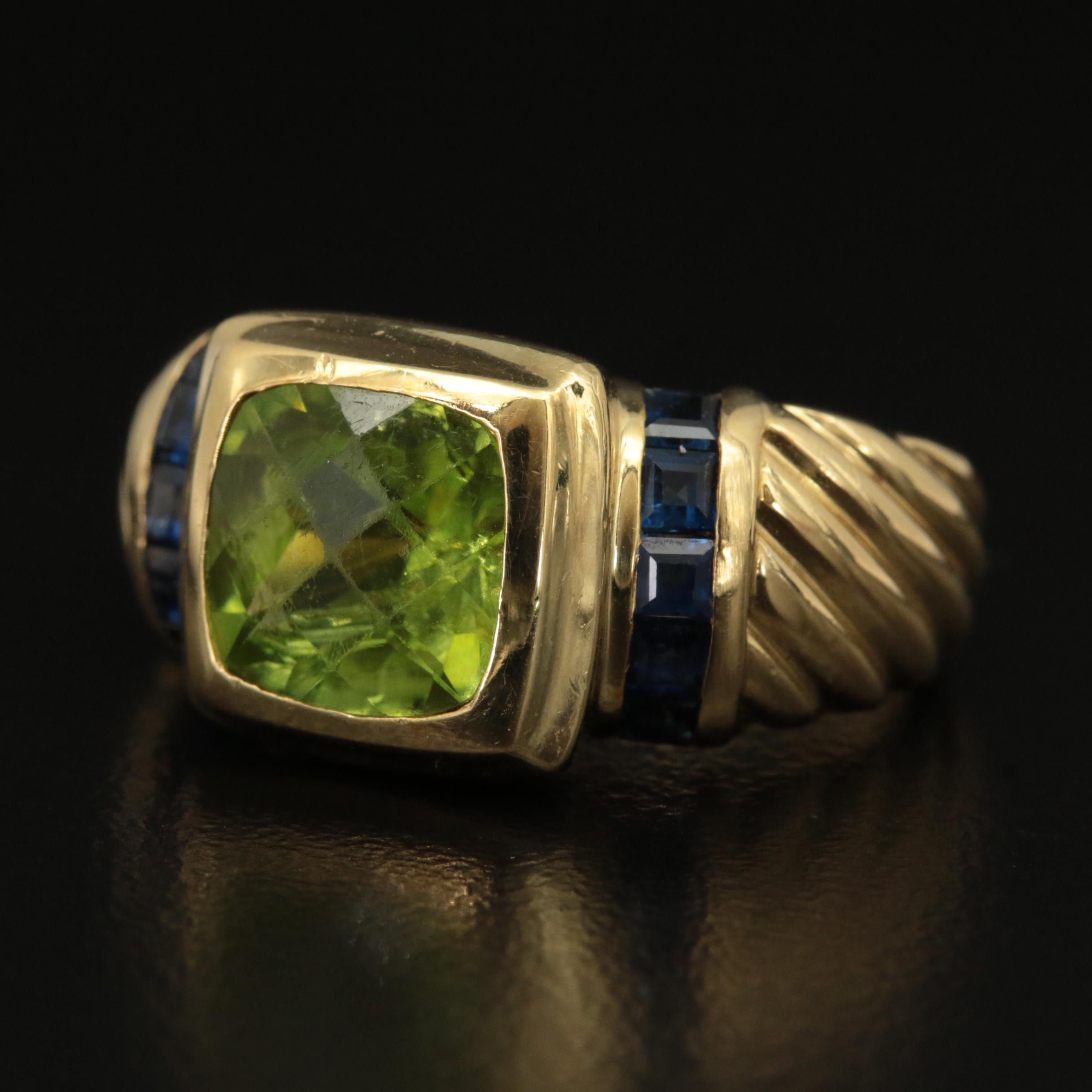 David Yurman "Noblesse"18K Peridot and Sapphire Ring