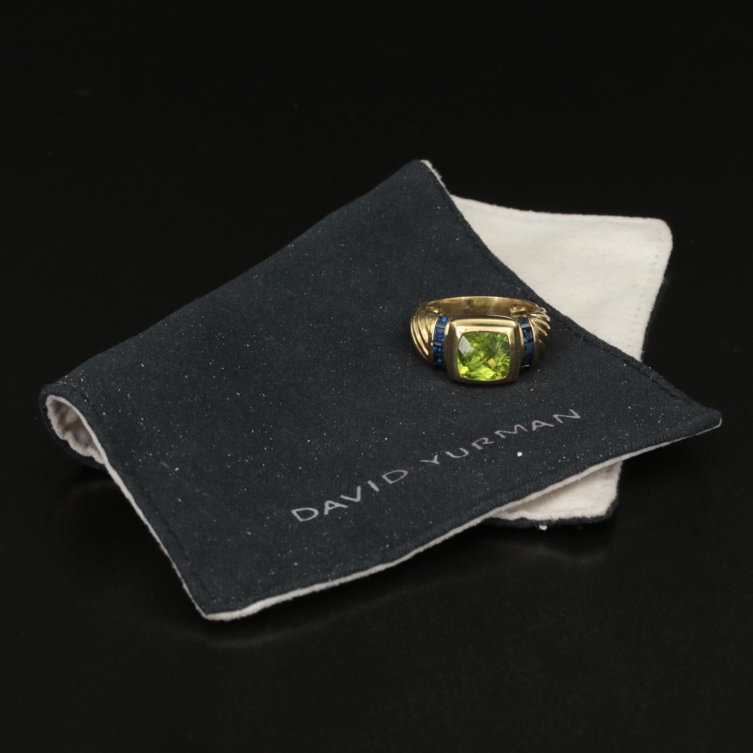 David Yurman "Noblesse"18K Peridot and Sapphire Ring