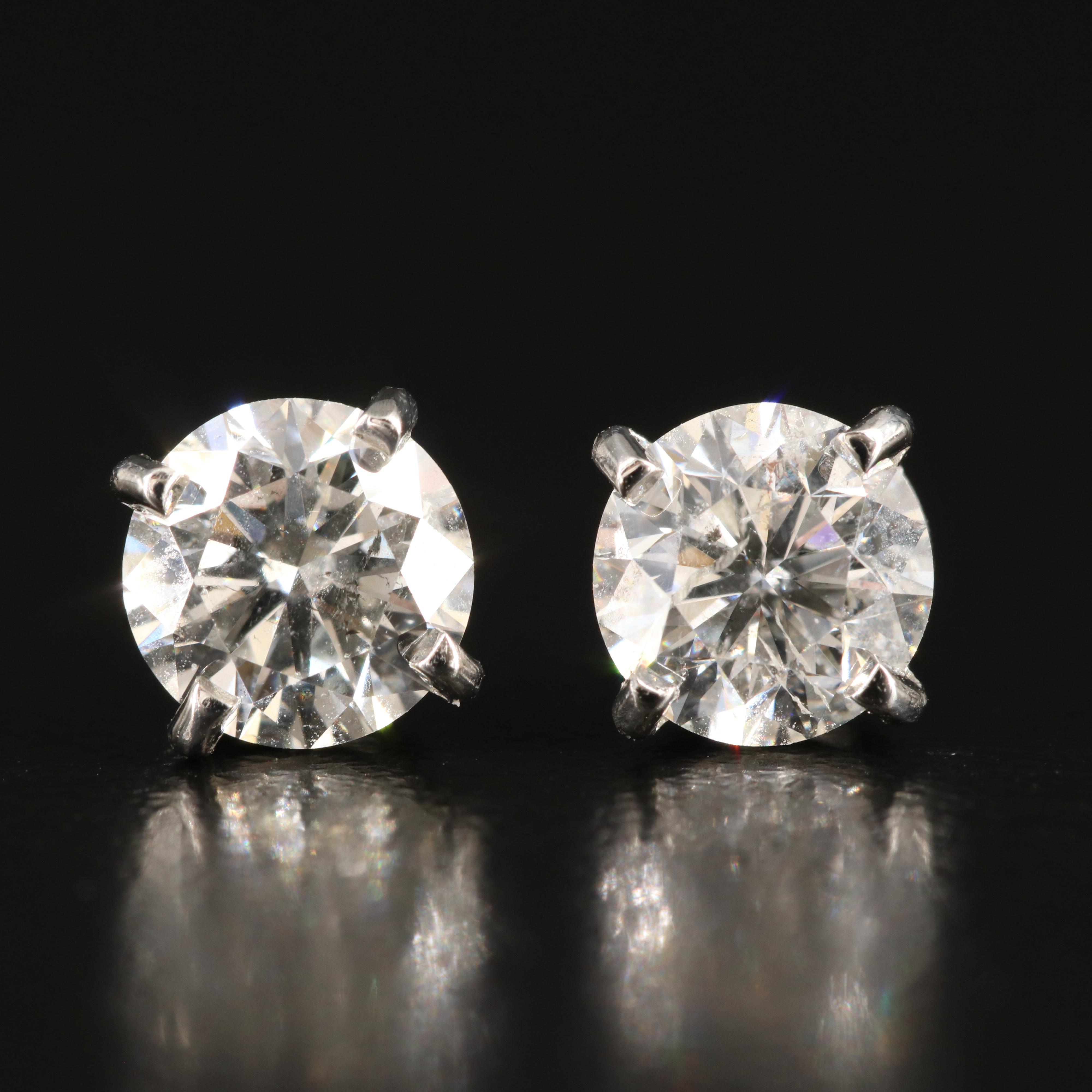 Platinum 1.80 CTW Diamond Stud Earrings with GIA eReports