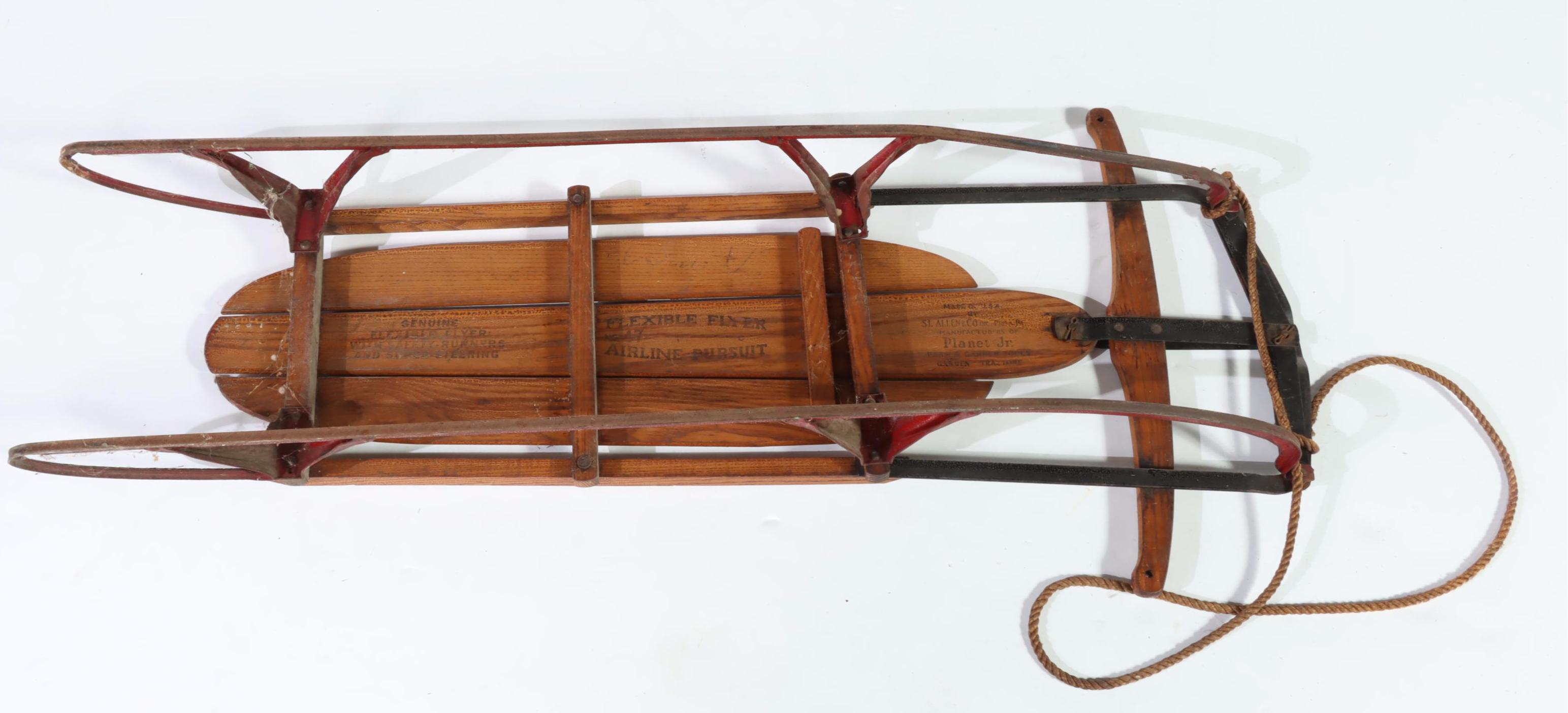 Flexible Flyer Sled with Red Radio Flyer Wagon, Vintage