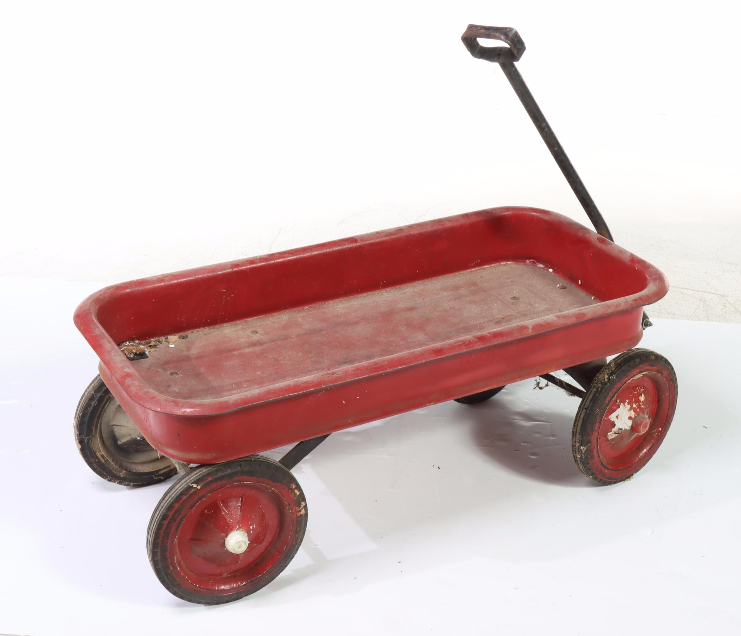 Flexible Flyer Sled with Red Radio Flyer Wagon, Vintage