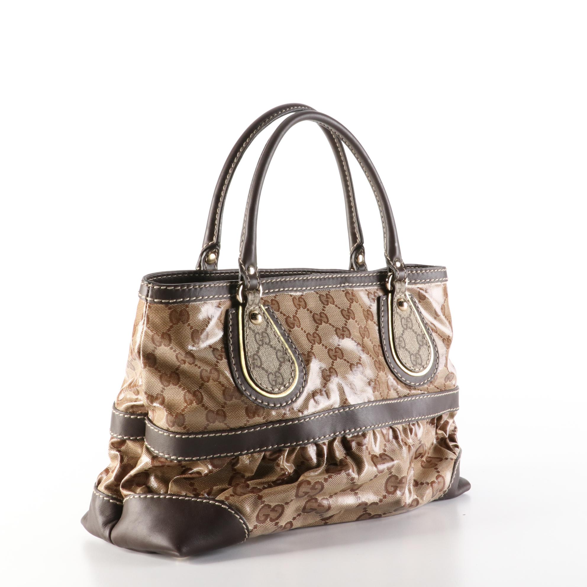 Gucci Tote Bag Crystal Mix GG Coated Canvas and Dark Brown Leather