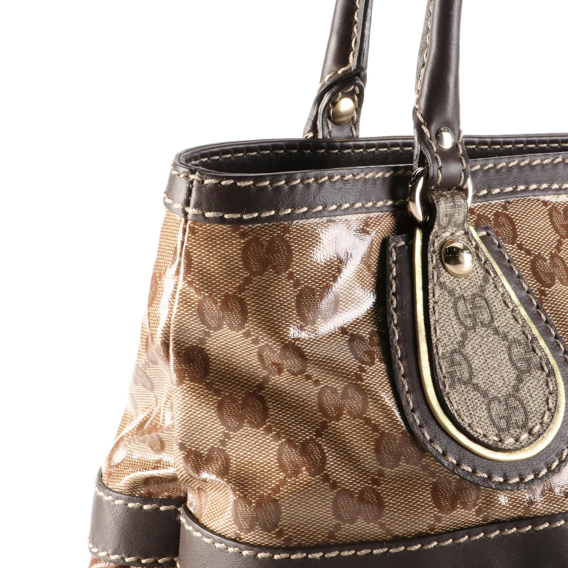 Gucci Tote Bag Crystal Mix GG Coated Canvas and Dark Brown Leather