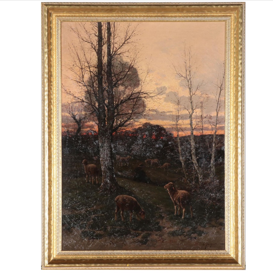 Oil Painting of Pastoral Landscape With Sheep