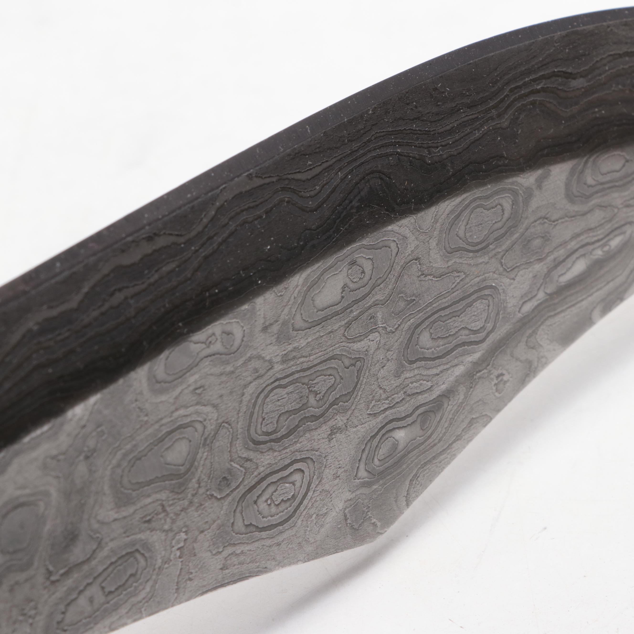BW Custom Damascus Steel and Bone-Handled Skinner Knife with Scabbard