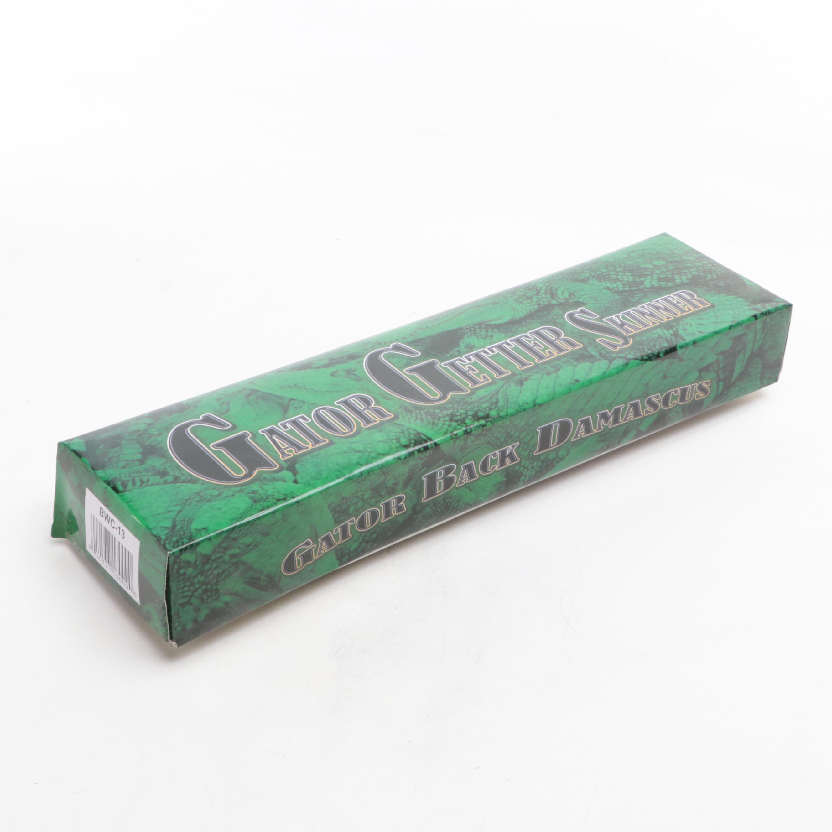 BW Custom Damascus Steel and Bone-Handled Skinner Knife with Scabbard