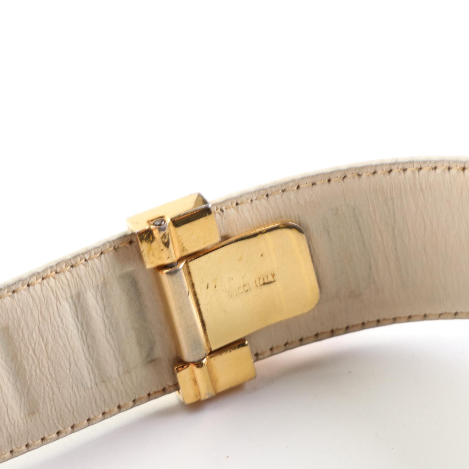 Gucci Gold Buckle Belt in Grained Leather
