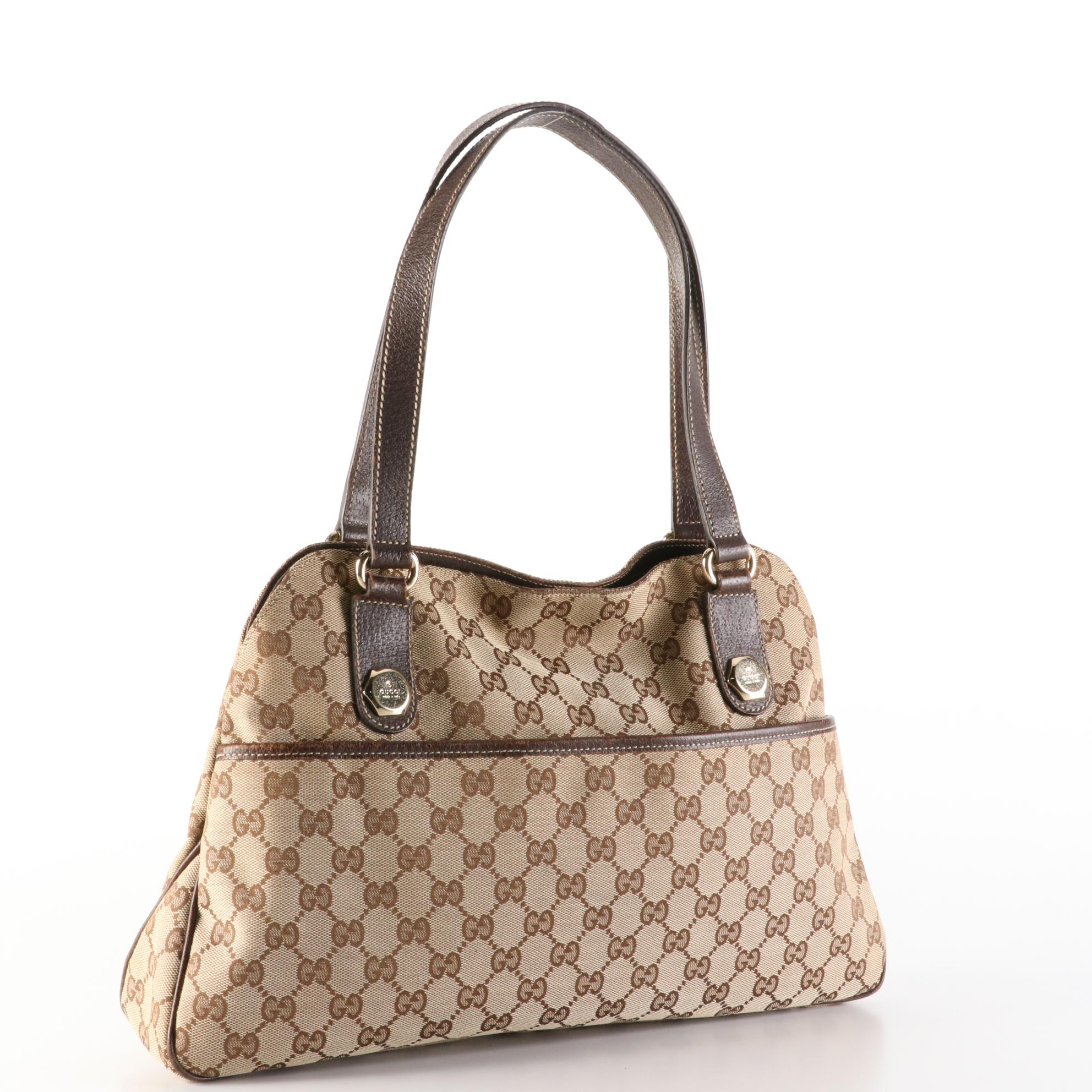 Gucci Charmy Shoulder Bag in GG Canvas and Cinghiale Leather