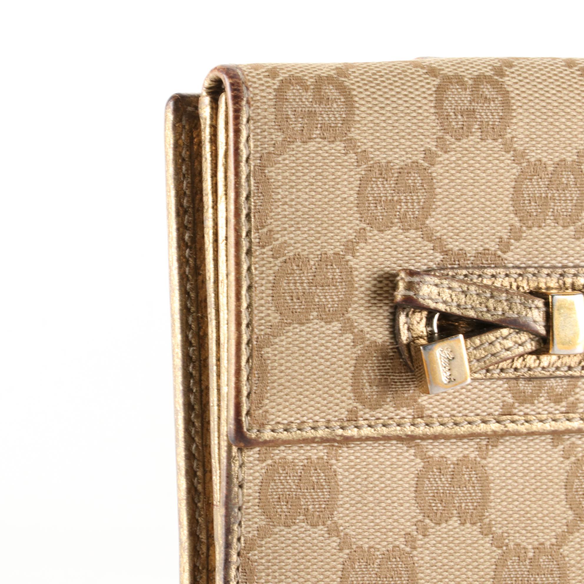 Gucci Princy Compact Wallet in GG Canvas and Metallic Cinghiale Leather
