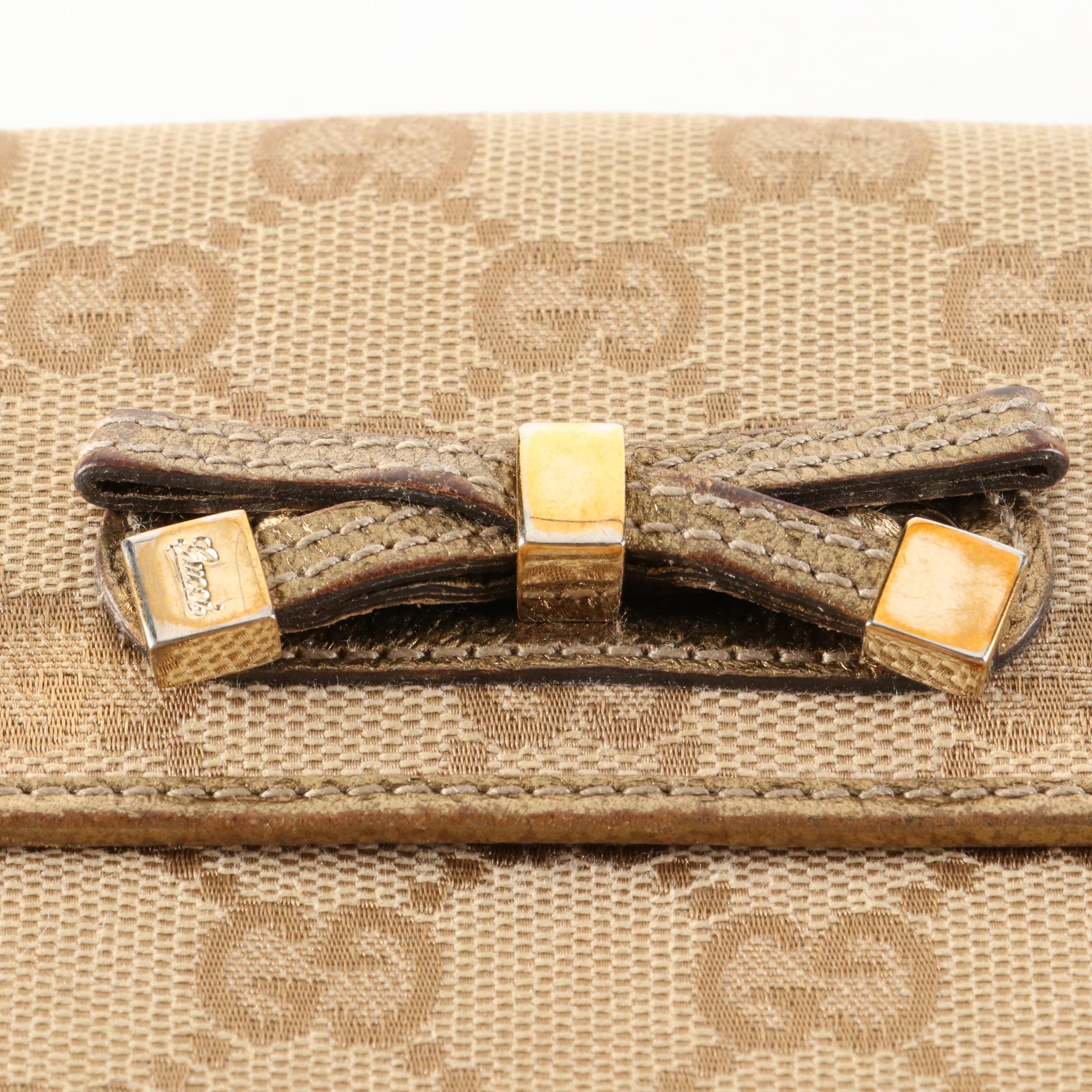 Gucci Princy Compact Wallet in GG Canvas and Metallic Cinghiale Leather