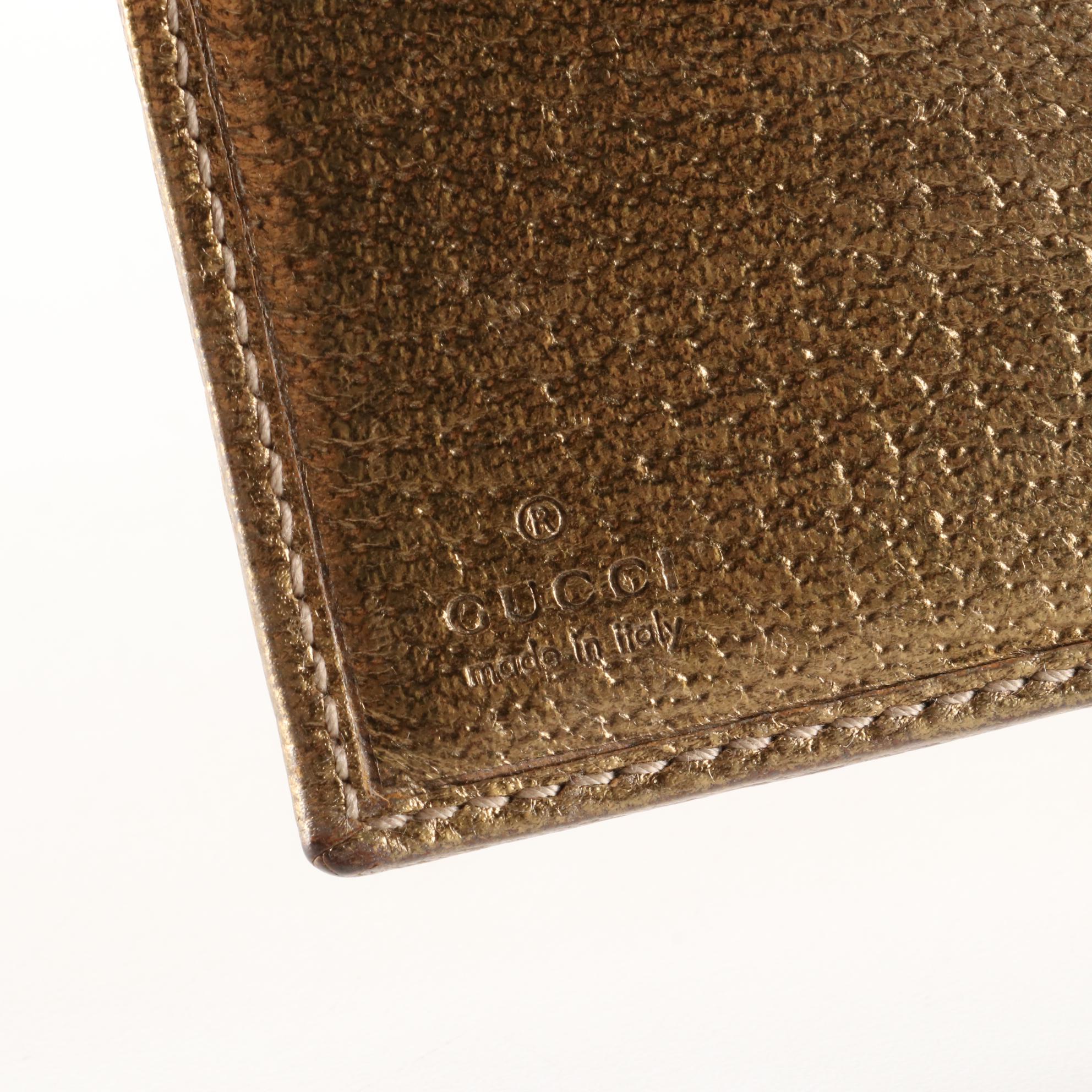 Gucci Princy Compact Wallet in GG Canvas and Metallic Cinghiale Leather