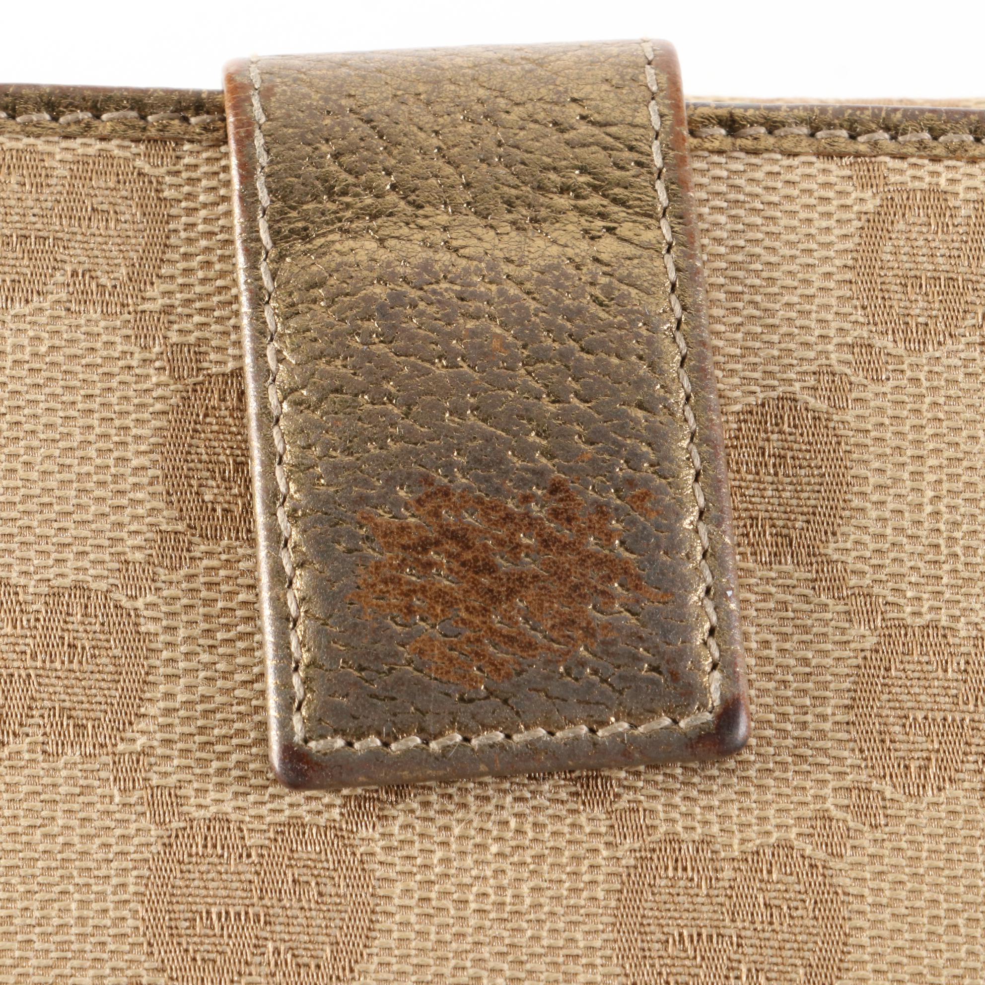 Gucci Princy Compact Wallet in GG Canvas and Metallic Cinghiale Leather