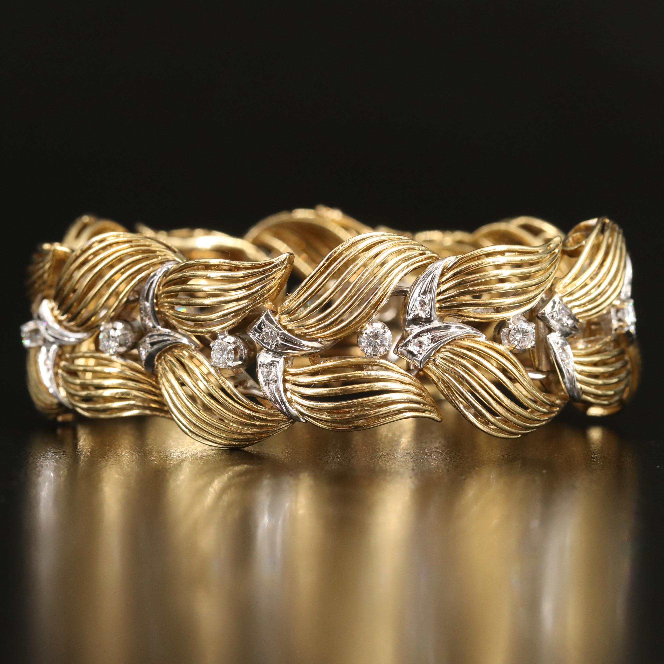 Retro 18K 1.26 CTW Diamond Foliate Bracelet