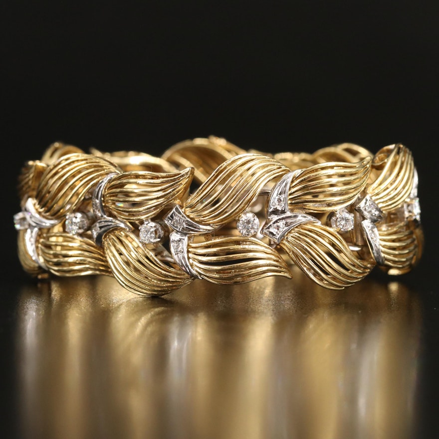 Retro 18K 1.26 CTW Diamond Foliate Bracelet