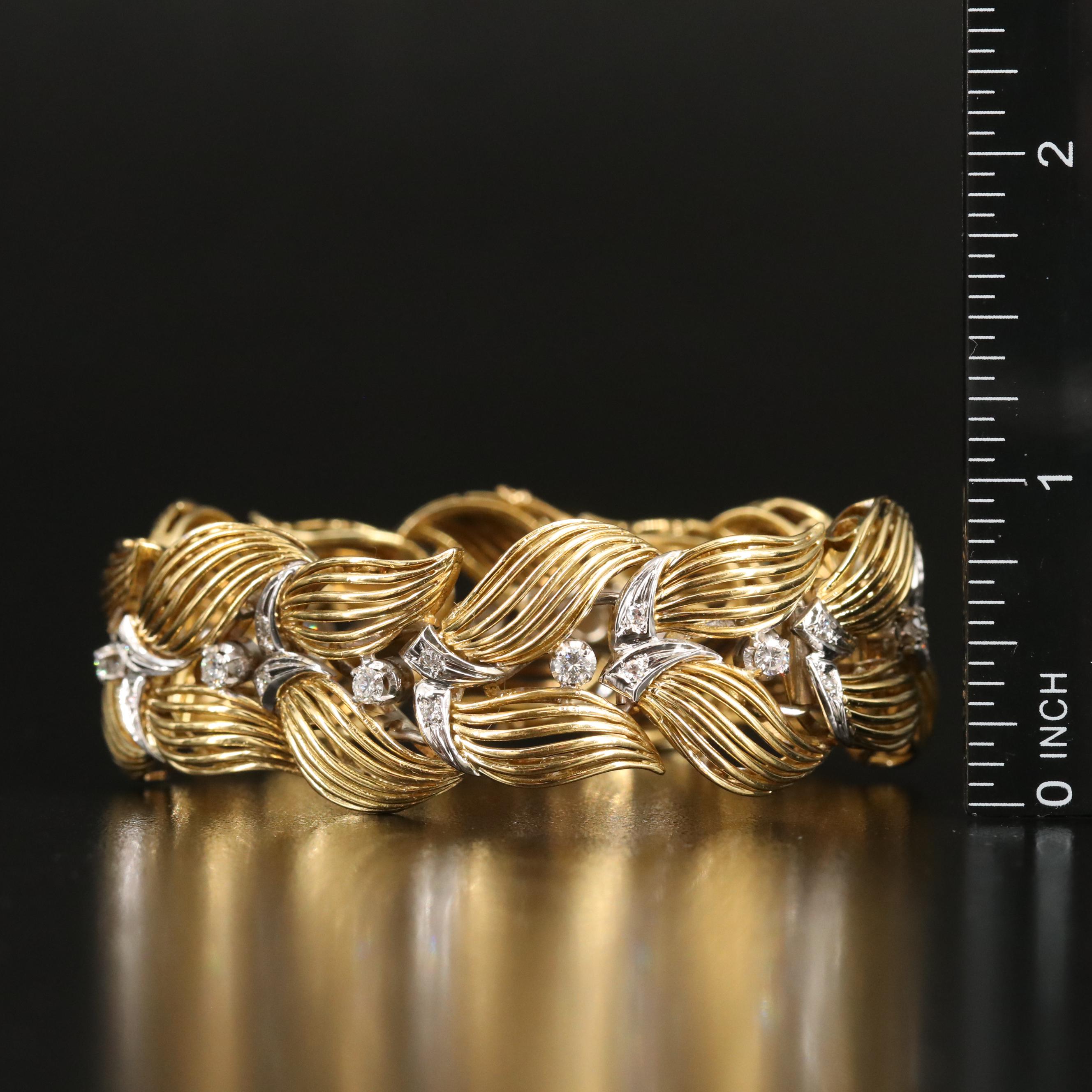 Retro 18K 1.26 CTW Diamond Foliate Bracelet