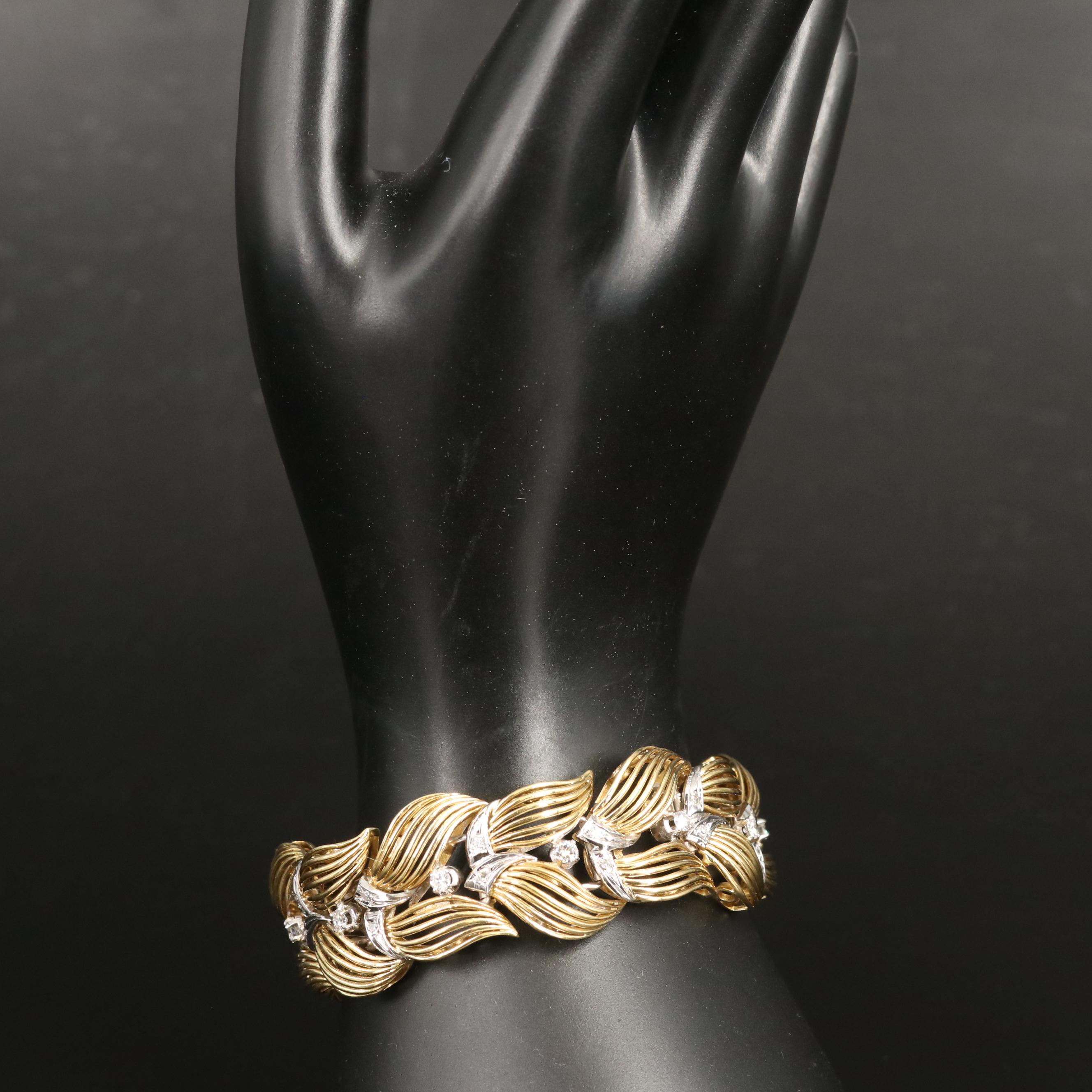 Retro 18K 1.26 CTW Diamond Foliate Bracelet