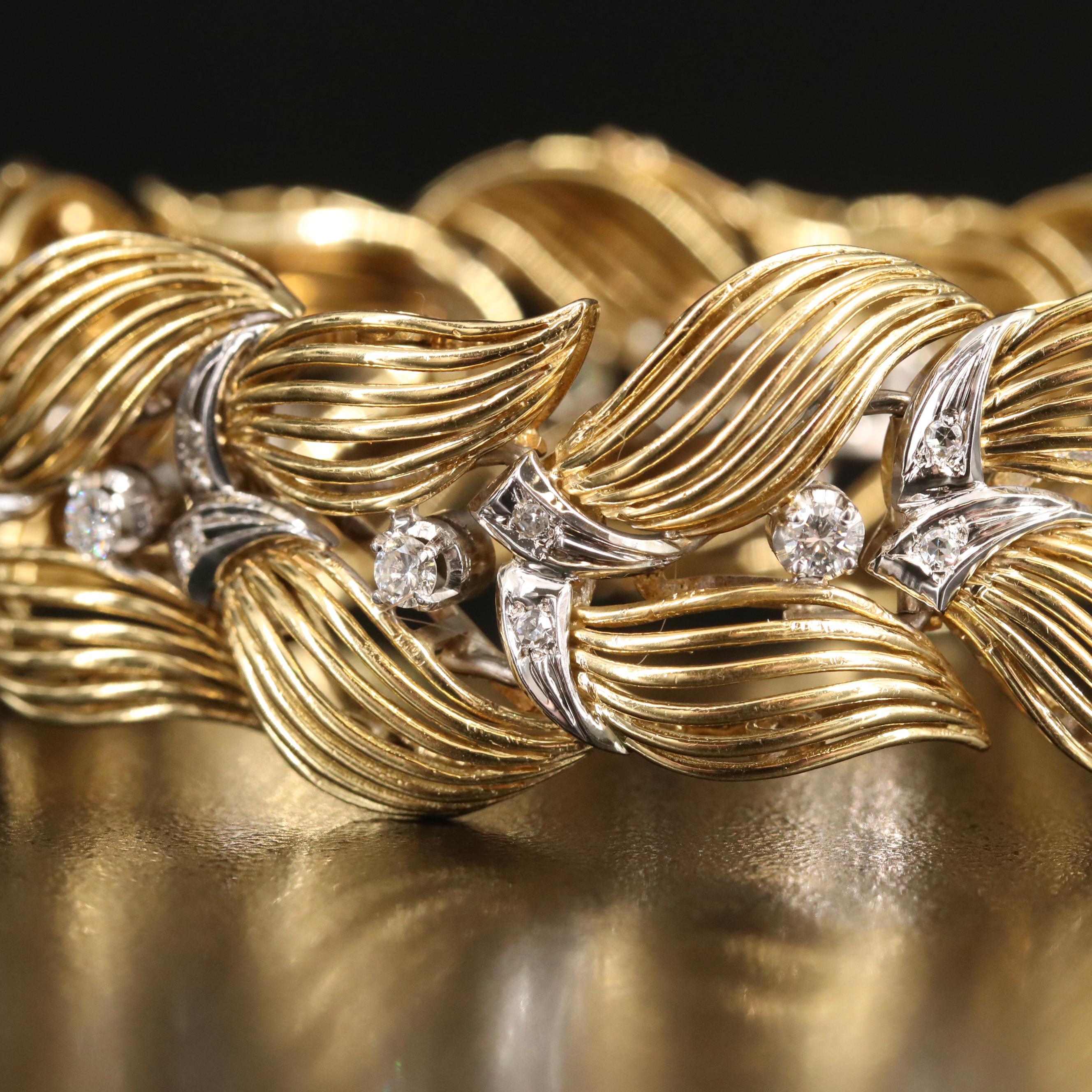 Retro 18K 1.26 CTW Diamond Foliate Bracelet