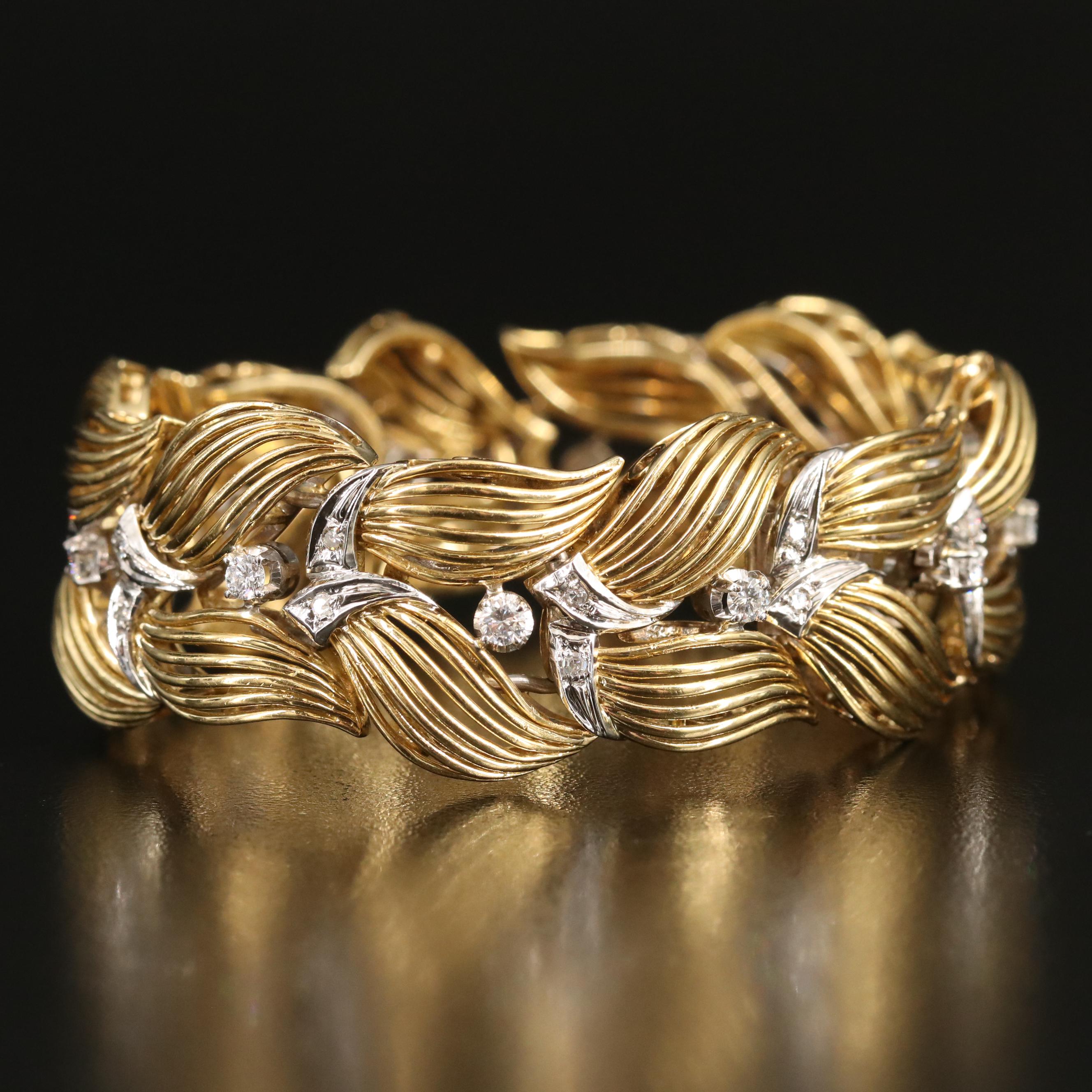 Retro 18K 1.26 CTW Diamond Foliate Bracelet