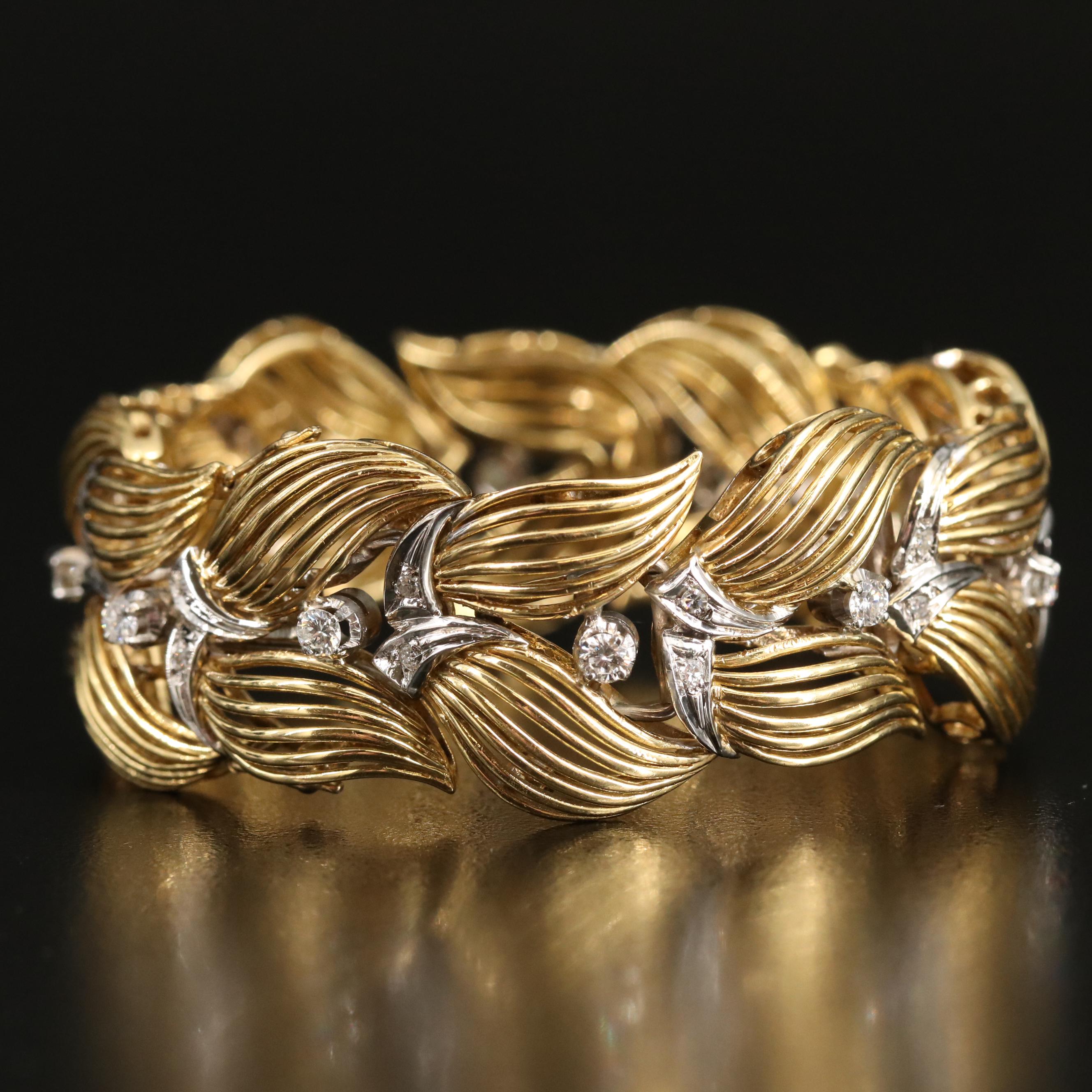 Retro 18K 1.26 CTW Diamond Foliate Bracelet