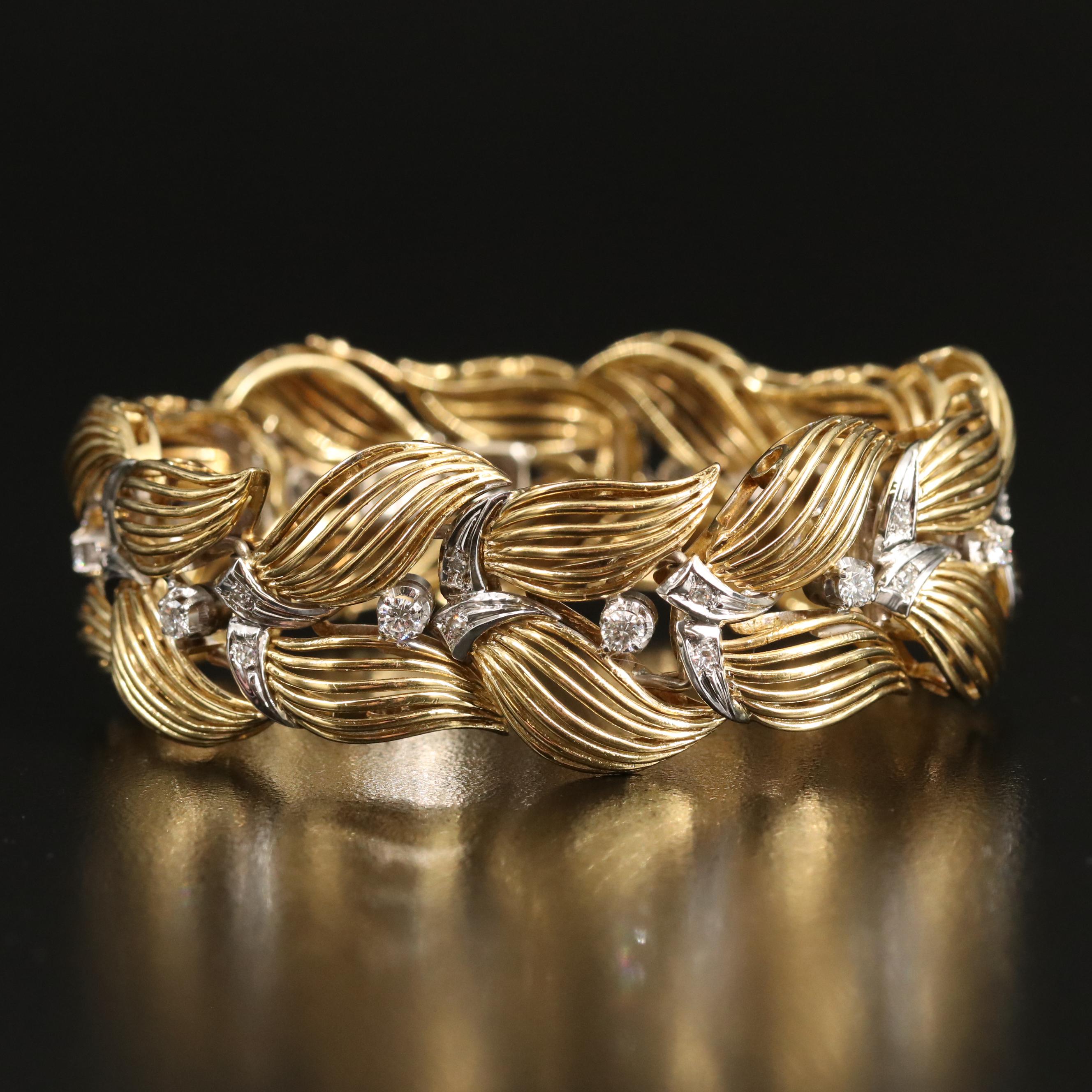 Retro 18K 1.26 CTW Diamond Foliate Bracelet