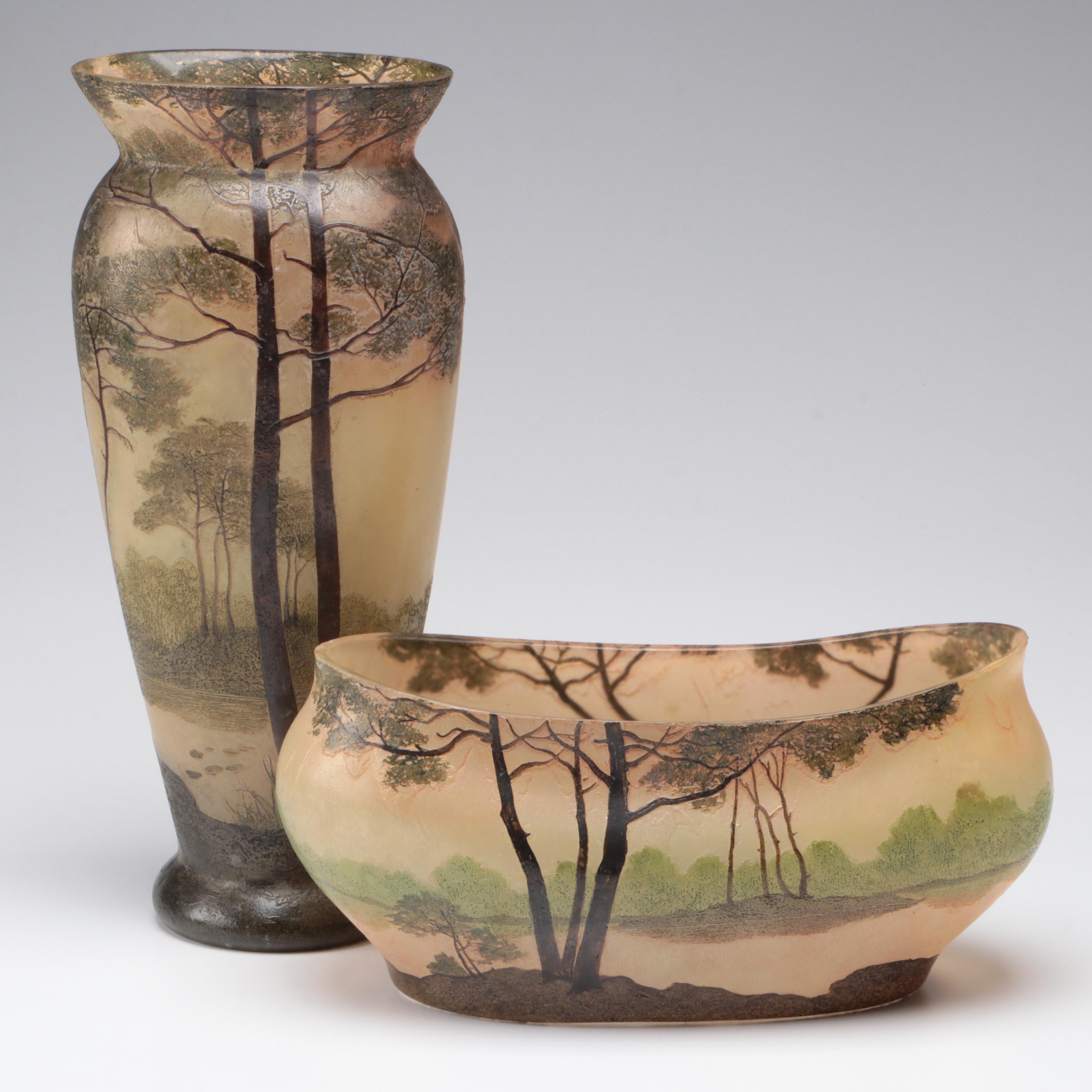 Legras French Cameo Glass Vases, Early 20th Century