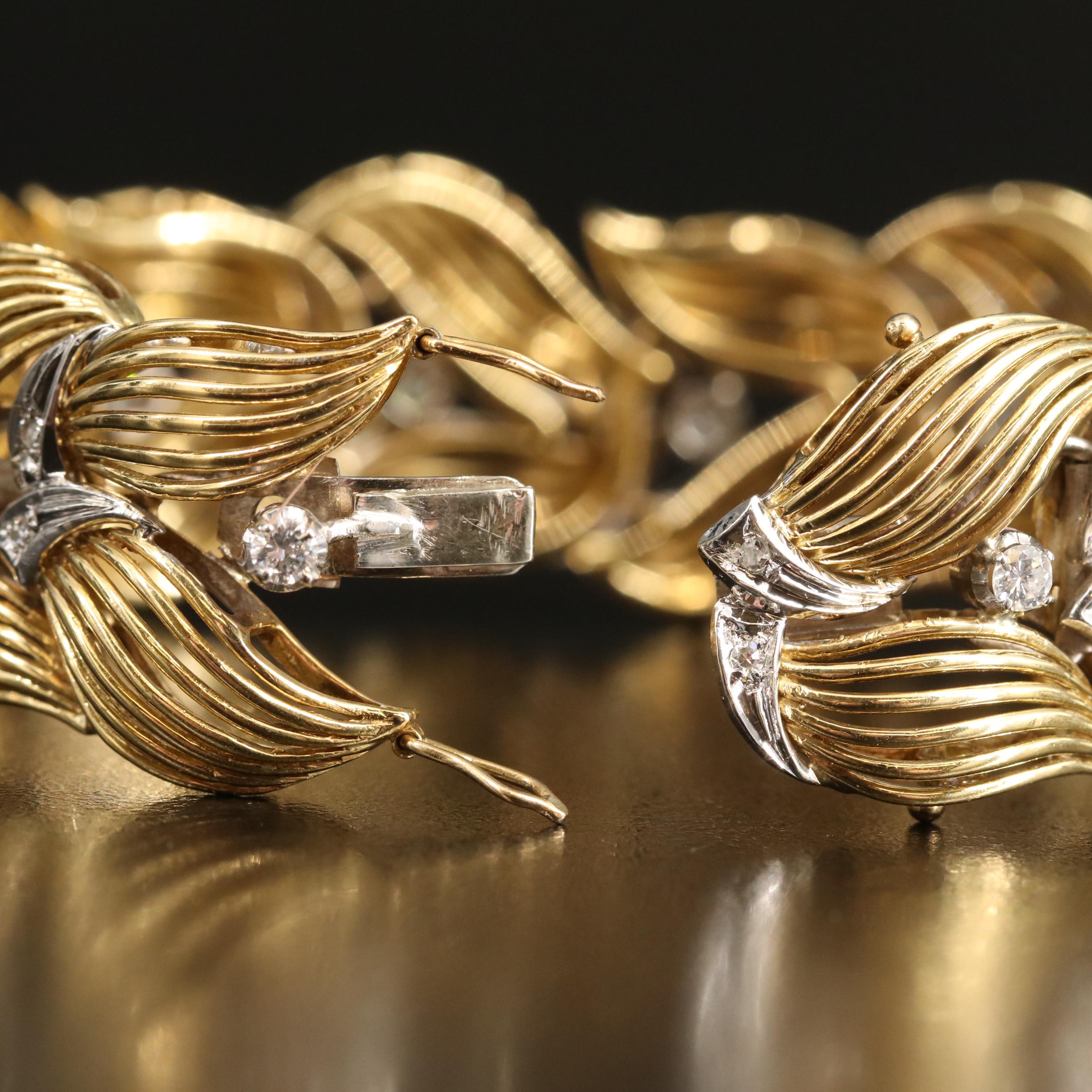 Retro 18K 1.26 CTW Diamond Foliate Bracelet
