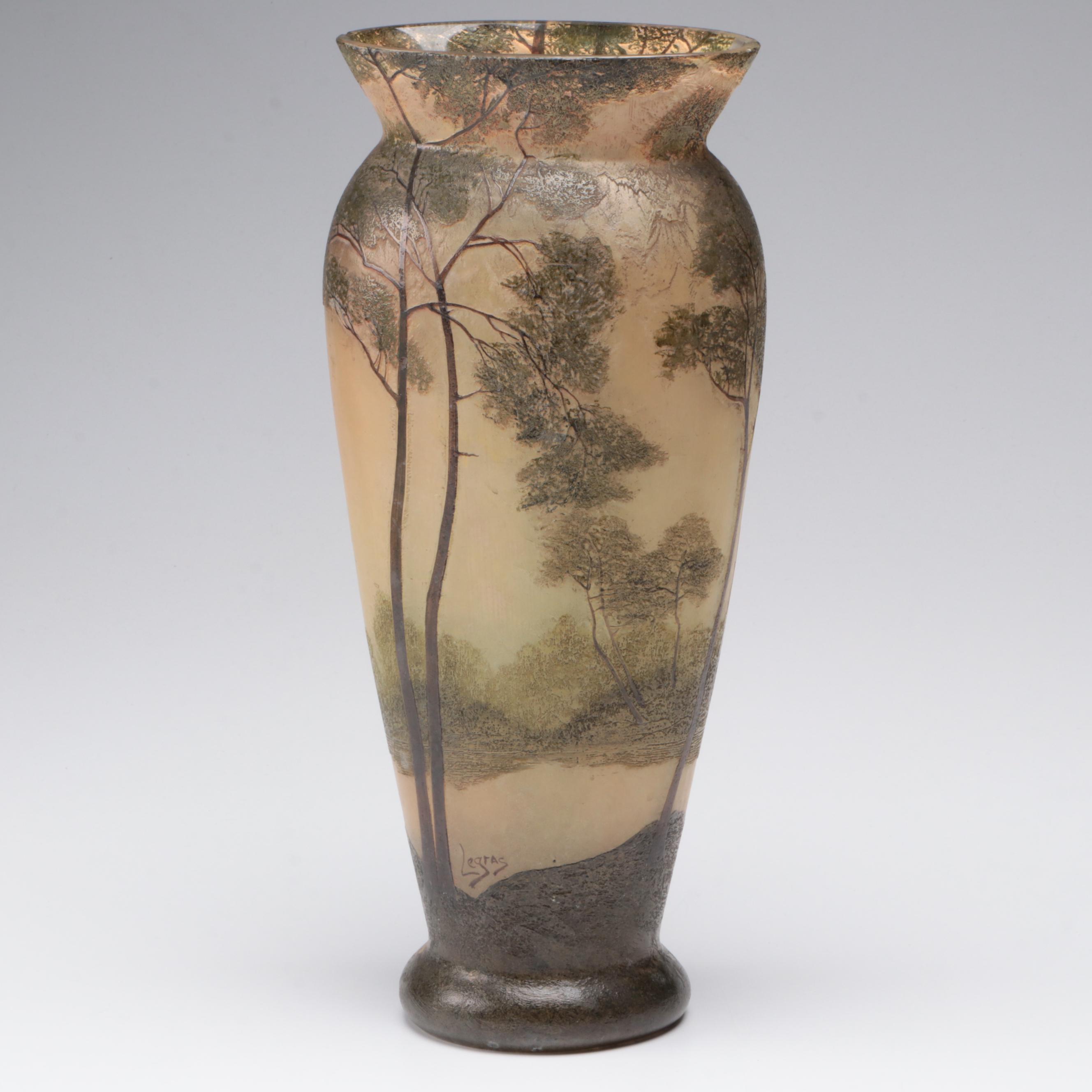 Legras French Cameo Glass Vases, Early 20th Century