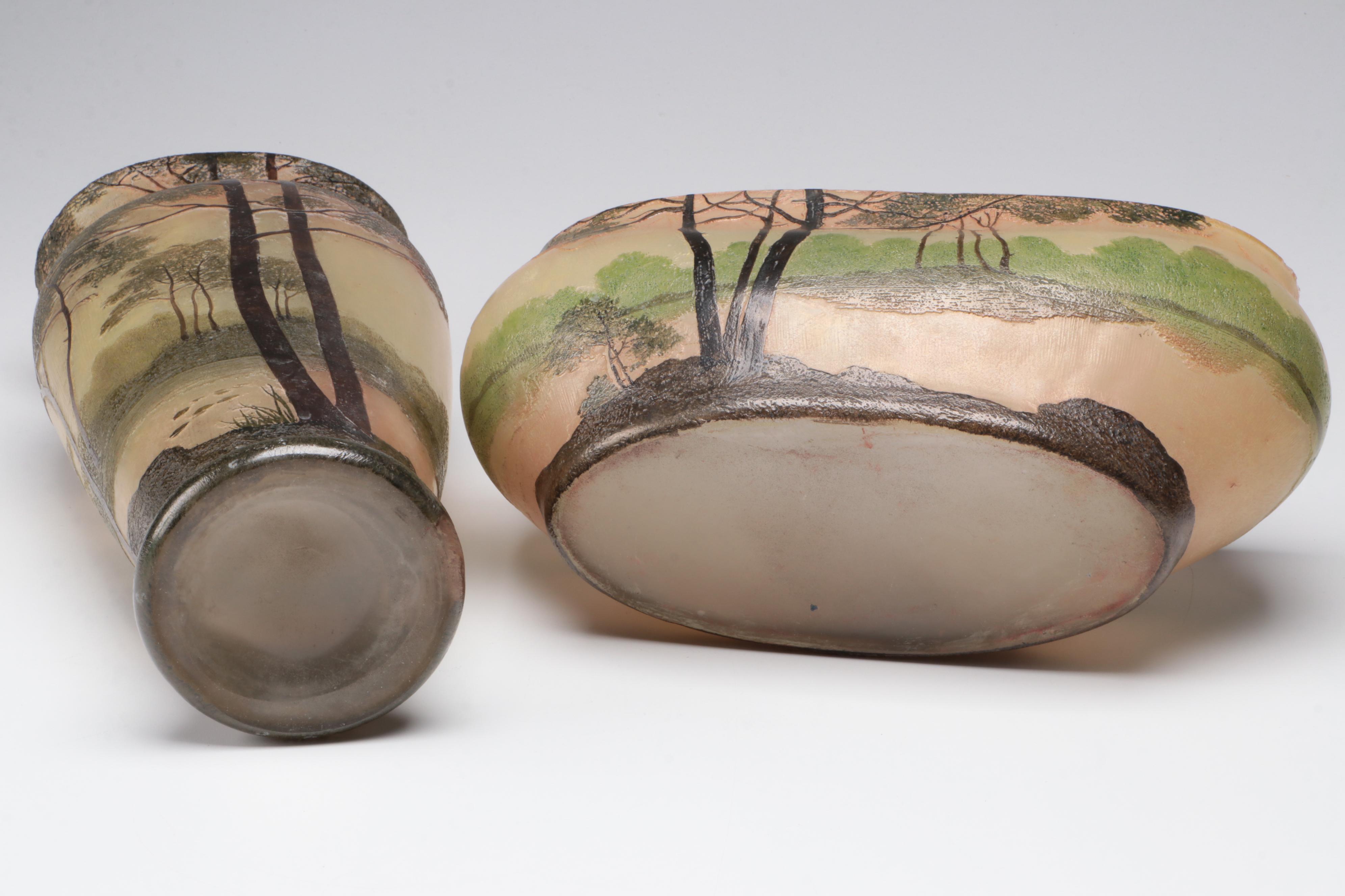 Legras French Cameo Glass Vases, Early 20th Century