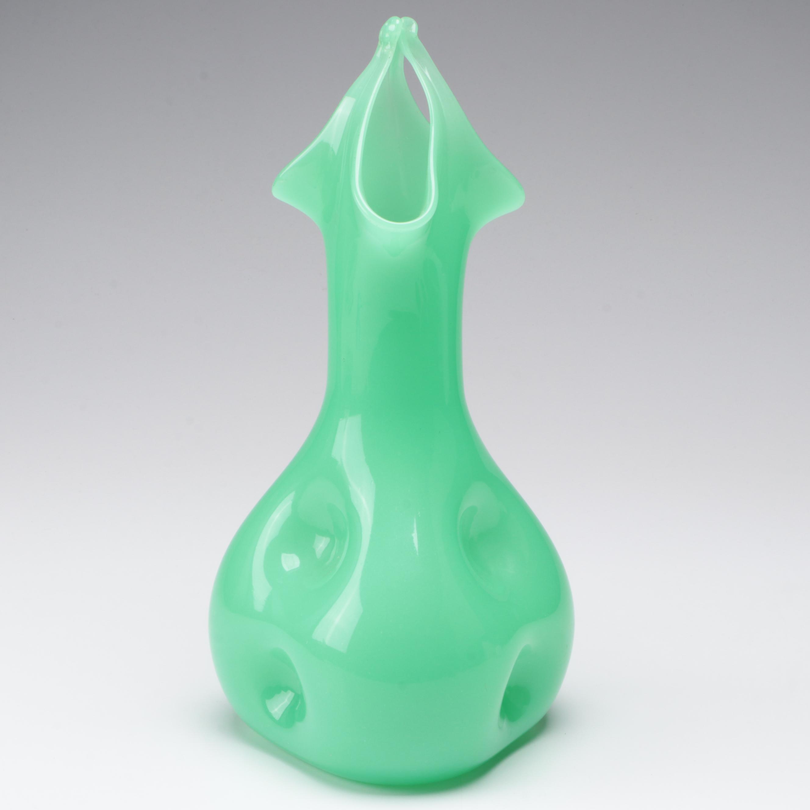 Handmade Uranium Jadite Art Glass Vase