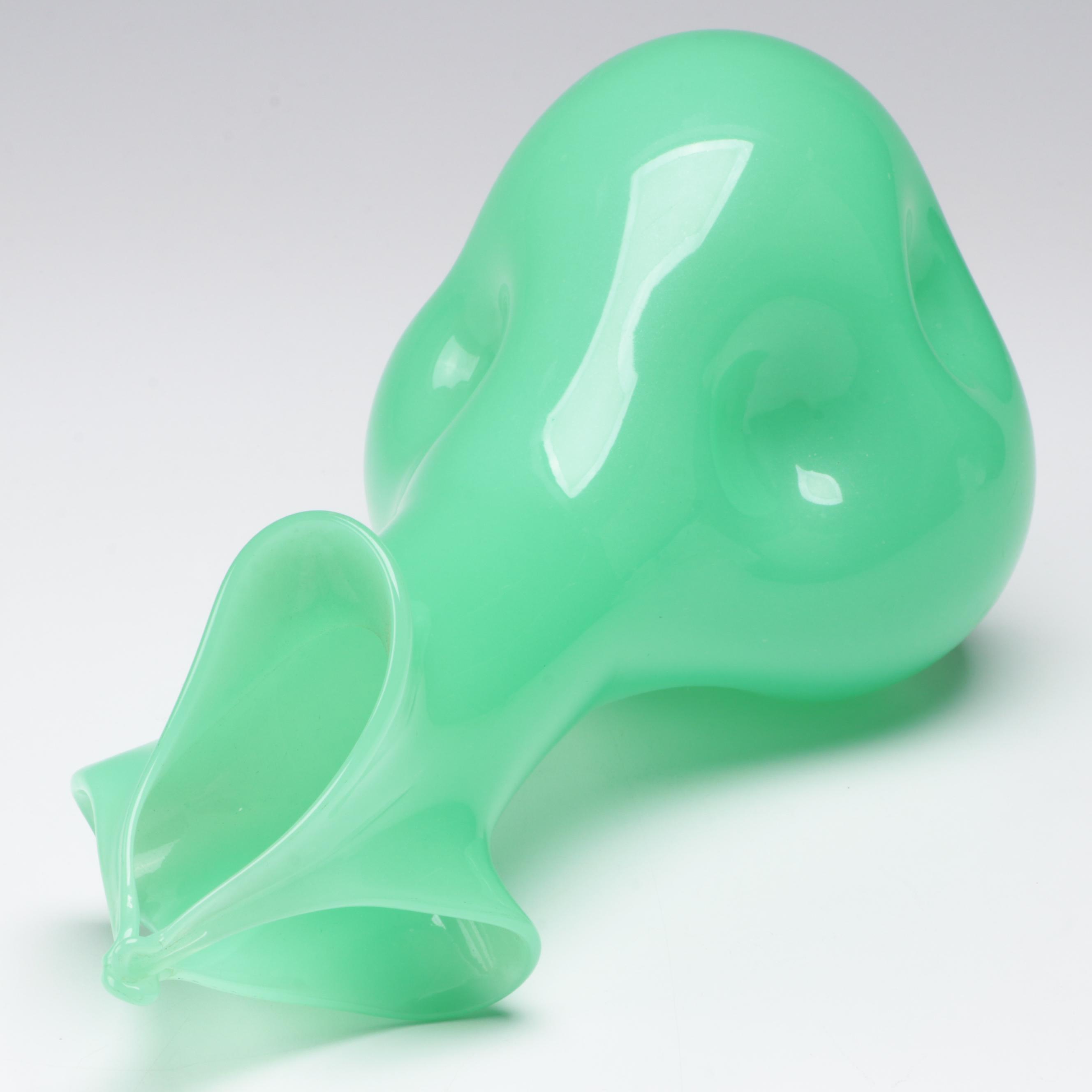 Handmade Uranium Jadite Art Glass Vase